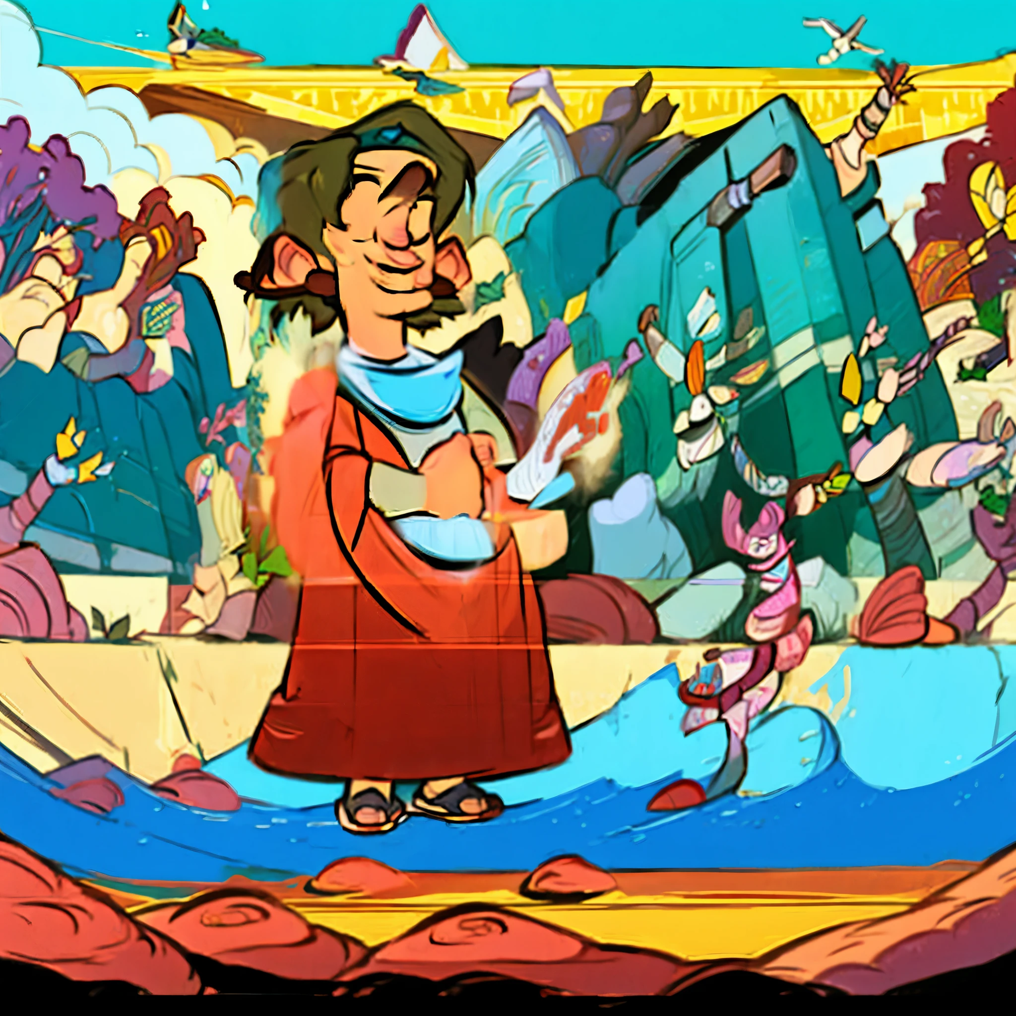 Jesus Cristo andando de skate, quero uma arte Cartoon.
