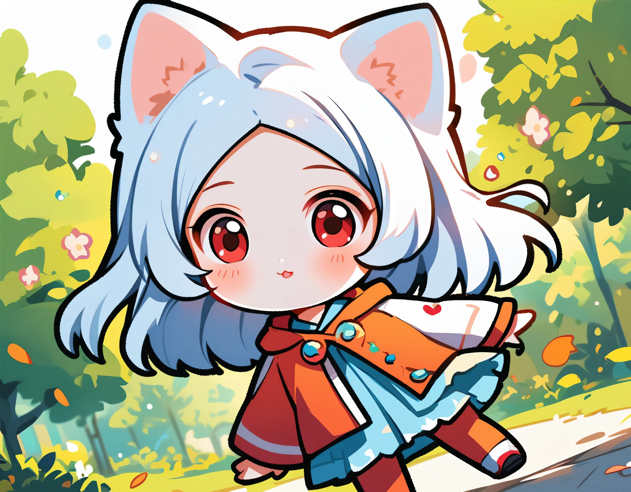 ((anime chibi style)), cute looking kitten with adorable eyes in the park, dynamic angle, depth of field