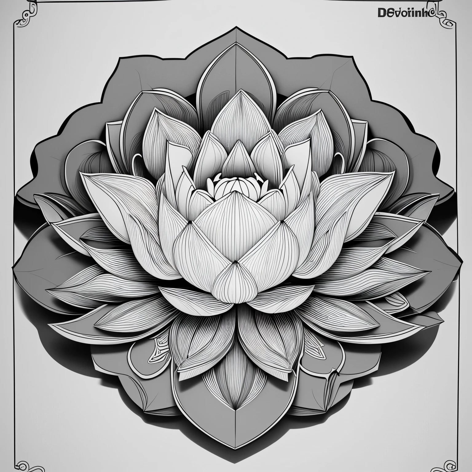 b/w, bloom lotus, coloring book, vector, 3D, coloring book.