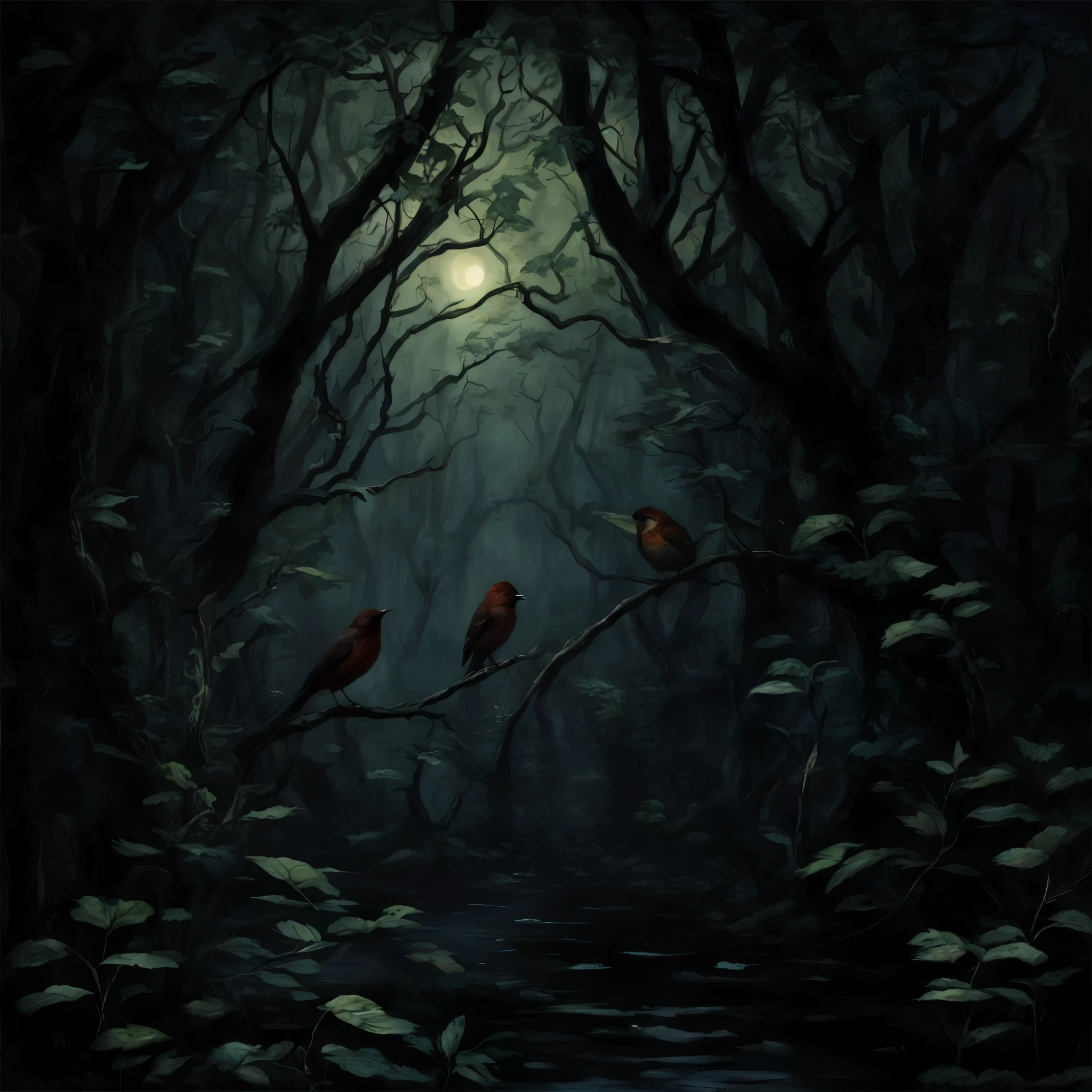 the woods, inspired by Jakub Schikaneder, in the forest at night, night in the forest, in a forest at night, in the woods at night, moonlit forest, night in a dark forest, in a dark forest, in the dark forest, in a dark forest low light, quiet forest night scene