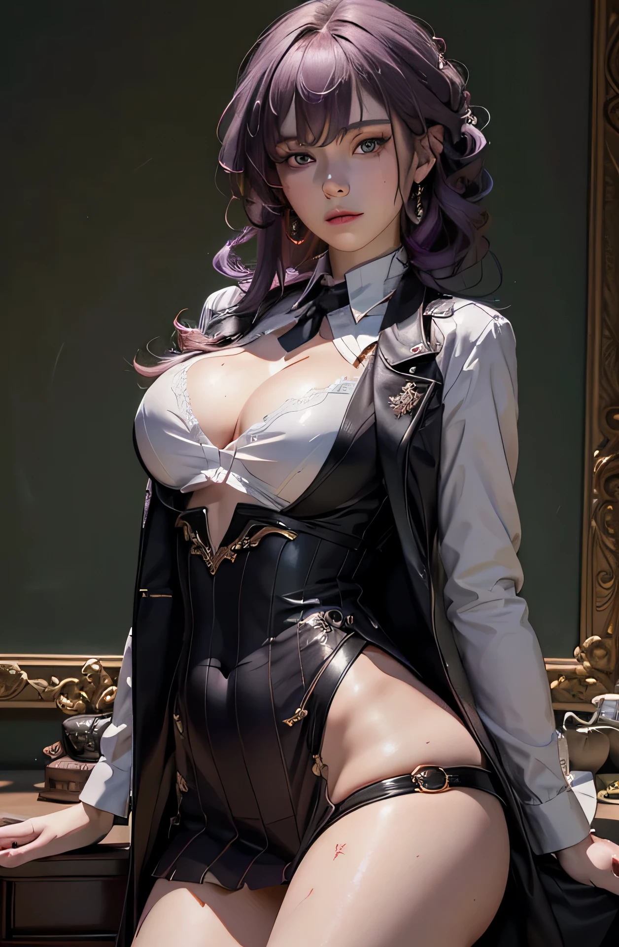 realistic,( photo-realistic), ultra hires, (masterpiece, top quality, Best quality, official art, beautiful and aesthetically pleasing, RAW photo:1.4),(very detailed skin:1.2), ultra realistic, 8x 1girl, kafka, purple eyes, purple hair, , Big breasts, sorceress outfit, Open equipment, thin waist, spreads her legs, dynamic angle, bare belly, Hentai, open chest
(school uniform:1.2),