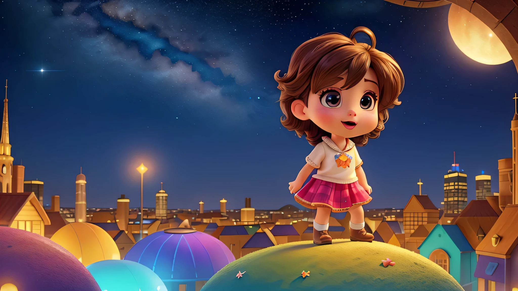 Stars shine，Colorful， float over the city，Cute and cute，KIDS ILLUSTRATION，Glow effects，Dingdall effect，depth of fields，high light，Real light，Ray traching，oc rendered，Hyper-realistic，best qualtiy，8K，Works of masters，super-fine，Detailed pubic hair，Correct anatomy
INFO
