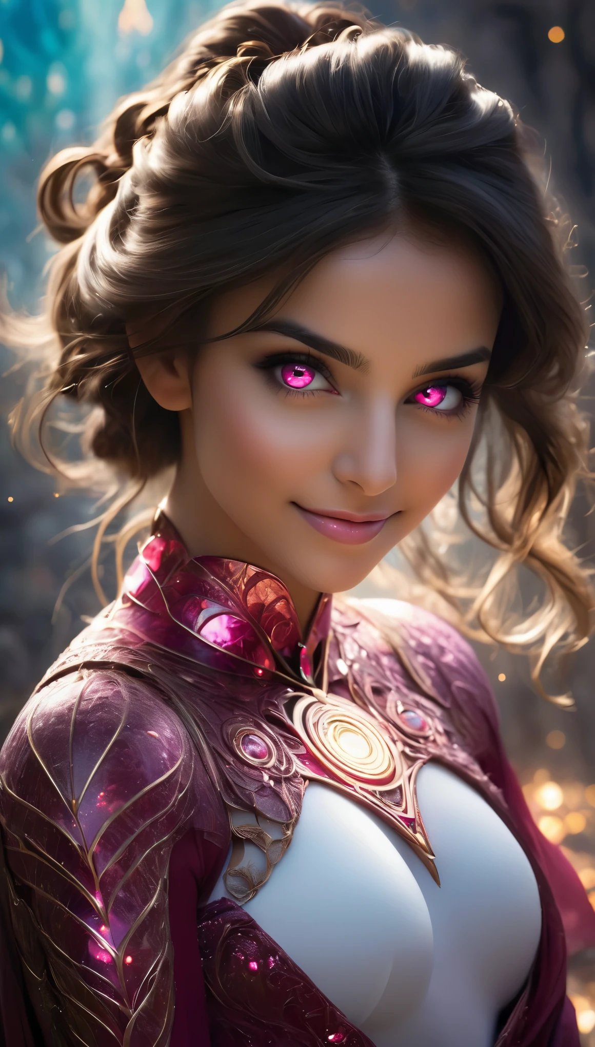 (1 beautiful teenage Saudi Arabian girl:1.6),(wears white bodysuit with beautiful fractal or marble design:1.5),(She wears gauntlets with a detailed and very beautiful design decorated with jewels:1.6), ((She is showing her armpits:1.6)), (erotic pose:1.6), (model pose:1.6), incredibly spectacular scene, ((high quality)), ((fantasy)), blue plasma brain, green plasma body, obscene, average, (despicable:1.2), (immoral:1.2), (Small breasts with beautifully raised pink areolas:1.5), (expression of ecstasy:1.2), hyper realistic photo, official art, Unity 8K Wallpaper, 8K portrait, high quality, very high resolution, (incredibly beautiful nature background:1.6), (18-year-old:1.5), (sexy and glamorous:1.1), (coquettish expression:1.6), (smile seductively:1.6), beautiful seductive face, portrait, (thick eyebrows:1.4), Beautiful eyes with high bilateral symmetry, (highly detailed eyes:1.4),(highly detailed face and eyes:1.7), (High resolution ruby eyes:1.8), (Super detailed skin texture:1.4), super detailed dark skin, perfect anatomy, thin, (Beautiful muscular toned body:1.6), highly detailed jet black hair, (moist skin:1.2), no makeup, (Bear:1.1), excellent anatomy, Focus plane, good looking, (Emilia clarke:0.1) (Emma watson:0.3),(Jennifer connelly:0.24), (A delicately crafted necklace is wrapped around her neck), (Bioluminescence with a brilliant glow:1.4), (Shining magic circle:1.5), ruins of an ancient castle, Shining majestic clouds and sky, lightning, spectacular realistic, (Greg latkowski:0.8), (teal and orange:0.4), (art station:1.5), cinematic, (NSFW:1.6), dramatic light, (intricate details:1.1),Milky Way, (nebula:1.6), dark Knight, Focus on fully armored body