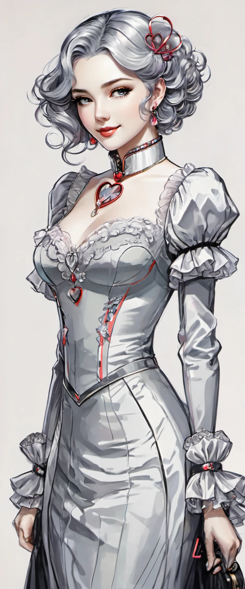 (Pencil_Sketch:1.2, messy lines, greyscale, traditional media, sketch),(full body portrait:1.8),Colored inner hair, hair intake, hairpin, mole under the eye, heart shaped collar, cosmetic, Smile, Art Deco, rococo style, high detail, concept art, On Art, Chromatic aberration abuse, rounded corners, Caustics, diffraction peak, ultra high definition, Super details, high details, high quality, high resolution, 16K