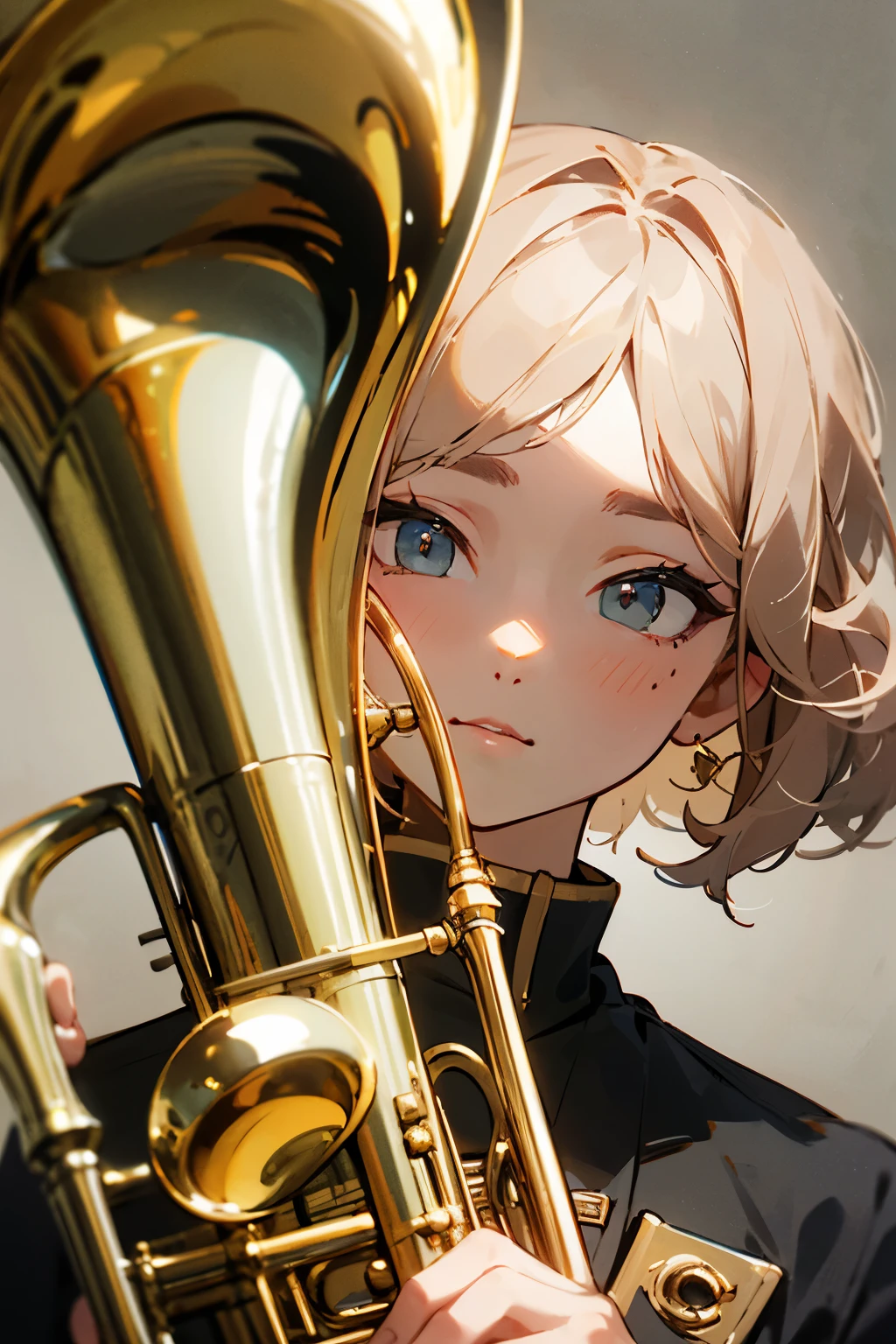((best quality)), ((masterpiece)), (detailed), perfect face. Face based on a mellophone