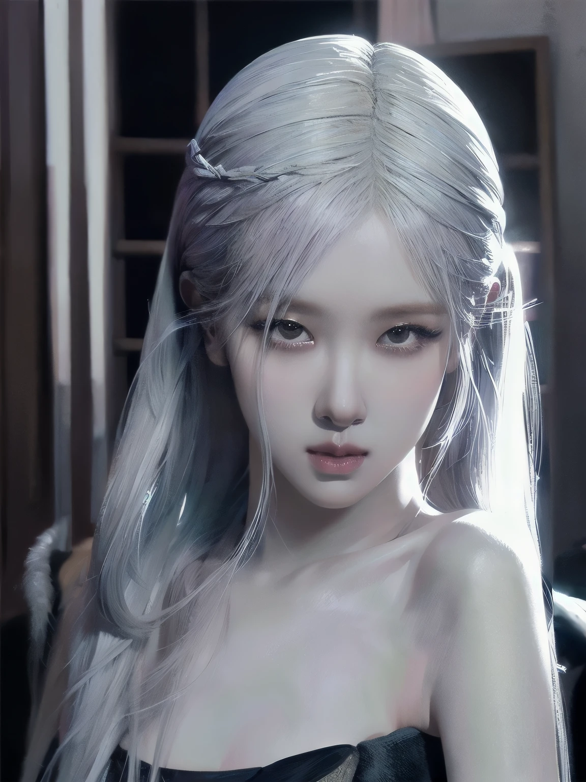 photorealistic, high resolution, soft lights, 1women, solo, hips up, look at viewer, (detailed face), white hair, long hair, , jewelry