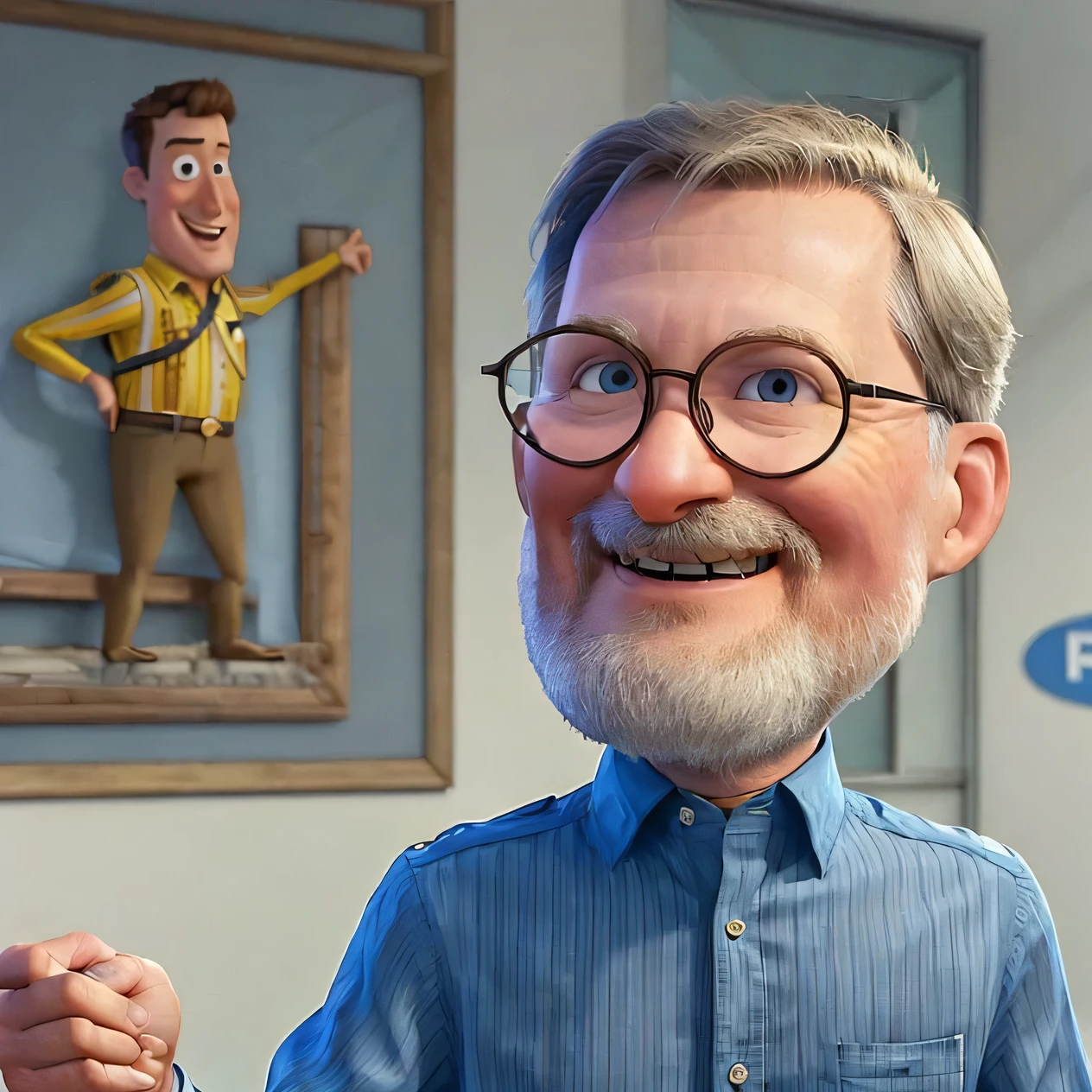 Petr Fiala como personagem pixar, folded arms