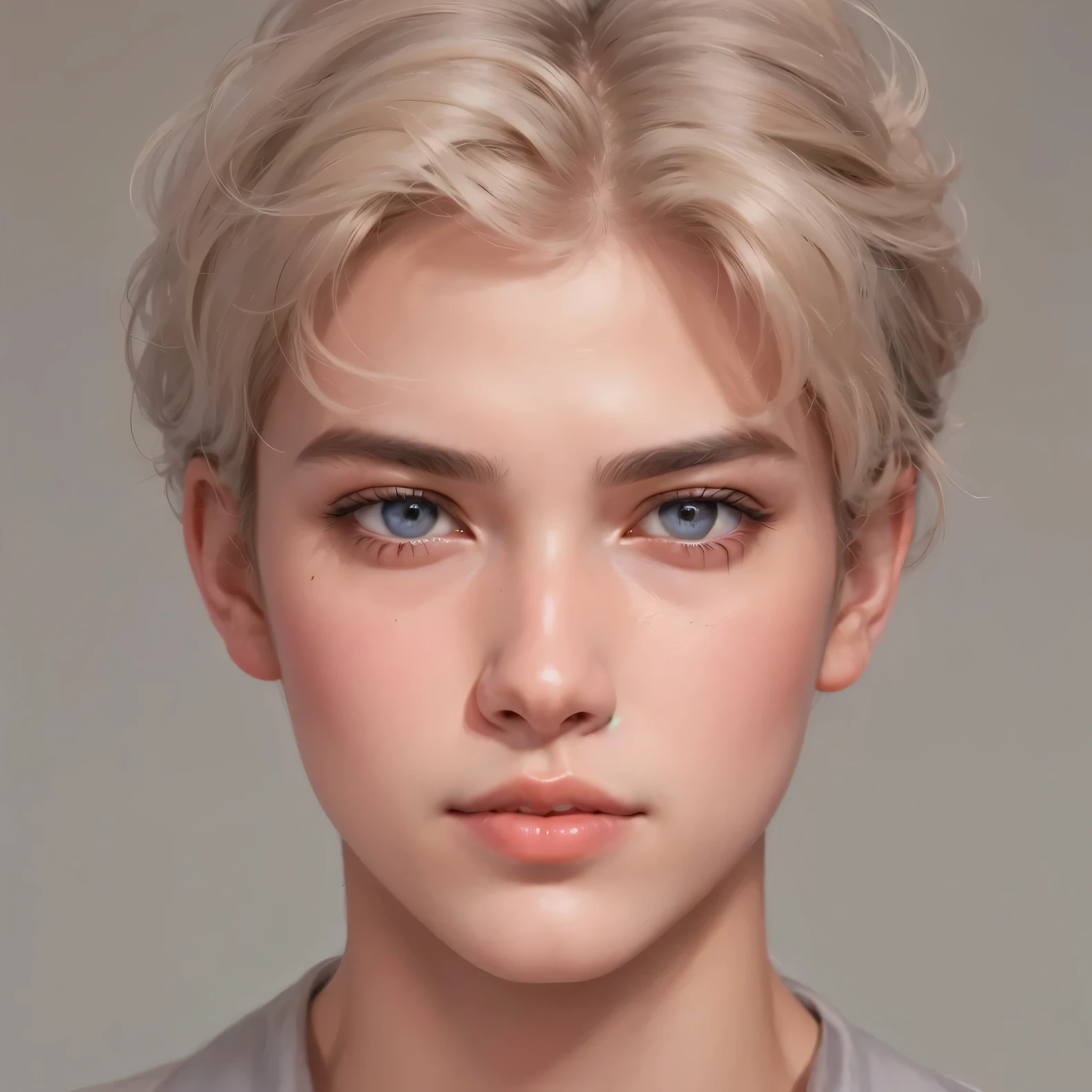 um close de uma pessoa com cabelo loiro curto, retrato realista kawaii, inspirado em Yanjun Cheng, retrato realista, rosto realista detalhado, rosto detalhado realista portrait, rosto detalhado realista, ultra retrato realista, retrato de alta qualidade, lindo impressionante realista, rosto realista humano, highly rosto realista detalhado, rosto detalhado e realista, inspirado em Russell Dongjun Lu, rosto ultra realista