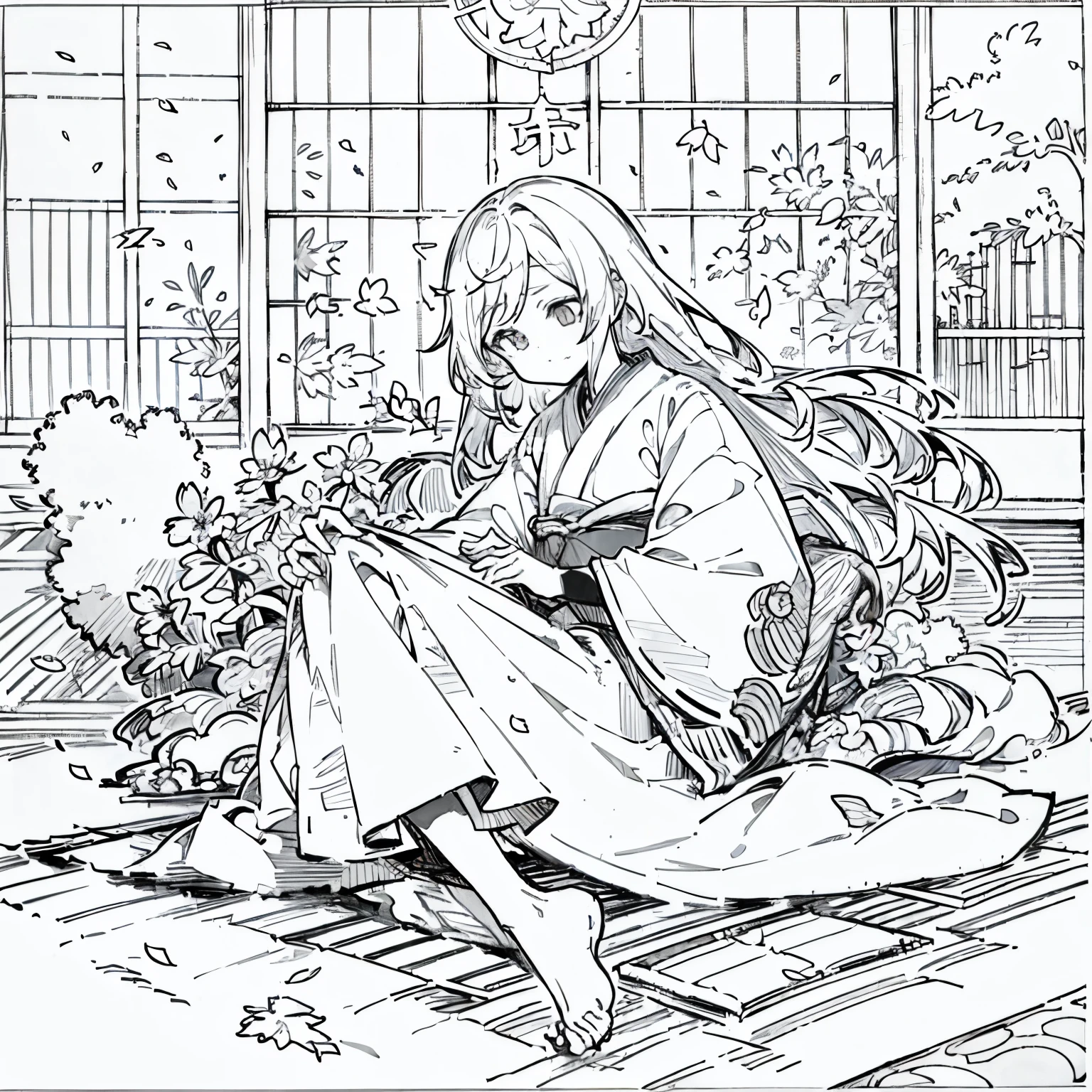 Ikigai, a concept deeply rooted in Japanese culture, represents a sense of purpose or meaning in life. Picture this: A young anime woman, with radiant brown eyes and flowing chestnut hair, sits thoughtfully on the tatami mat floor of her cozy apartment. Her hands are delicately folded in her lap, and she wears an expression of quiet determination. Surrounding her are small, vibrant sketchbooks piled high, each one filled with her unique creations. A gentle sunbeam filters through the window, casting a warm glow upon her determined face. In the background, a cherry blossom tree blooms, its petals dancing in the breeze, symbolizing the transience