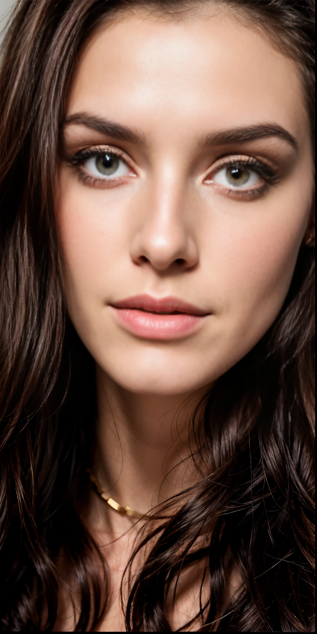 um close up de uma mulher com longos cabelos pretos e uma camisa amarela, fechar o rosto, rosto extremamente lindo, lindo rosto realista, closeup impressionante, headshot, close-up rosto perfeito, hyperlindo rosto realista, photolindo rosto realista, rosto lindo e realista, retrato suave fotografado 8k, rosto lindo detalhado, rosto ultra realista, lindo rosto realista
