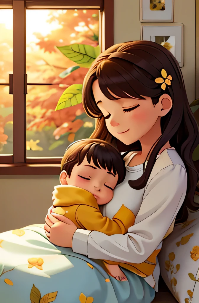 (fullbody),focus on eyes,(black hair),Deeply praise and appreciate the selfless and great love of the mother, as well as her guidance and protection for the child's growth process. Mother, eyes, kite, thread, care, worry, sunshine, morning dew, protection, watering, deep affection, loss, guidance,(masterpiece, best quality:1.2), extremly detailed