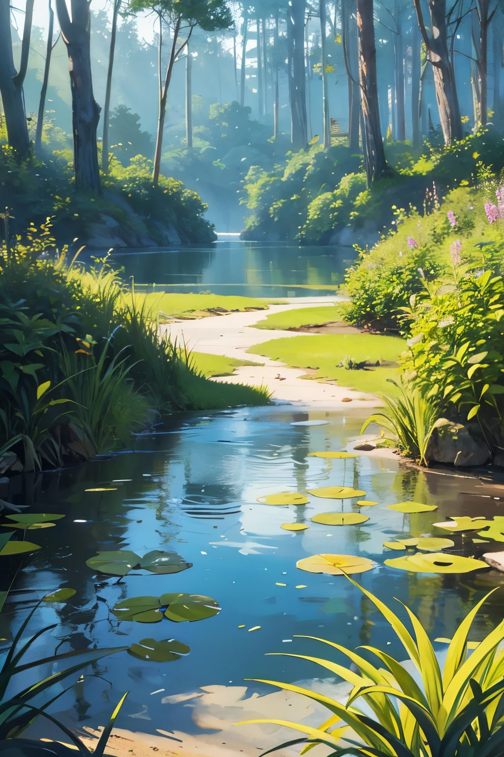 small freshwater marsh, flat and smooth with obscured channels and deep pools with plants and animals