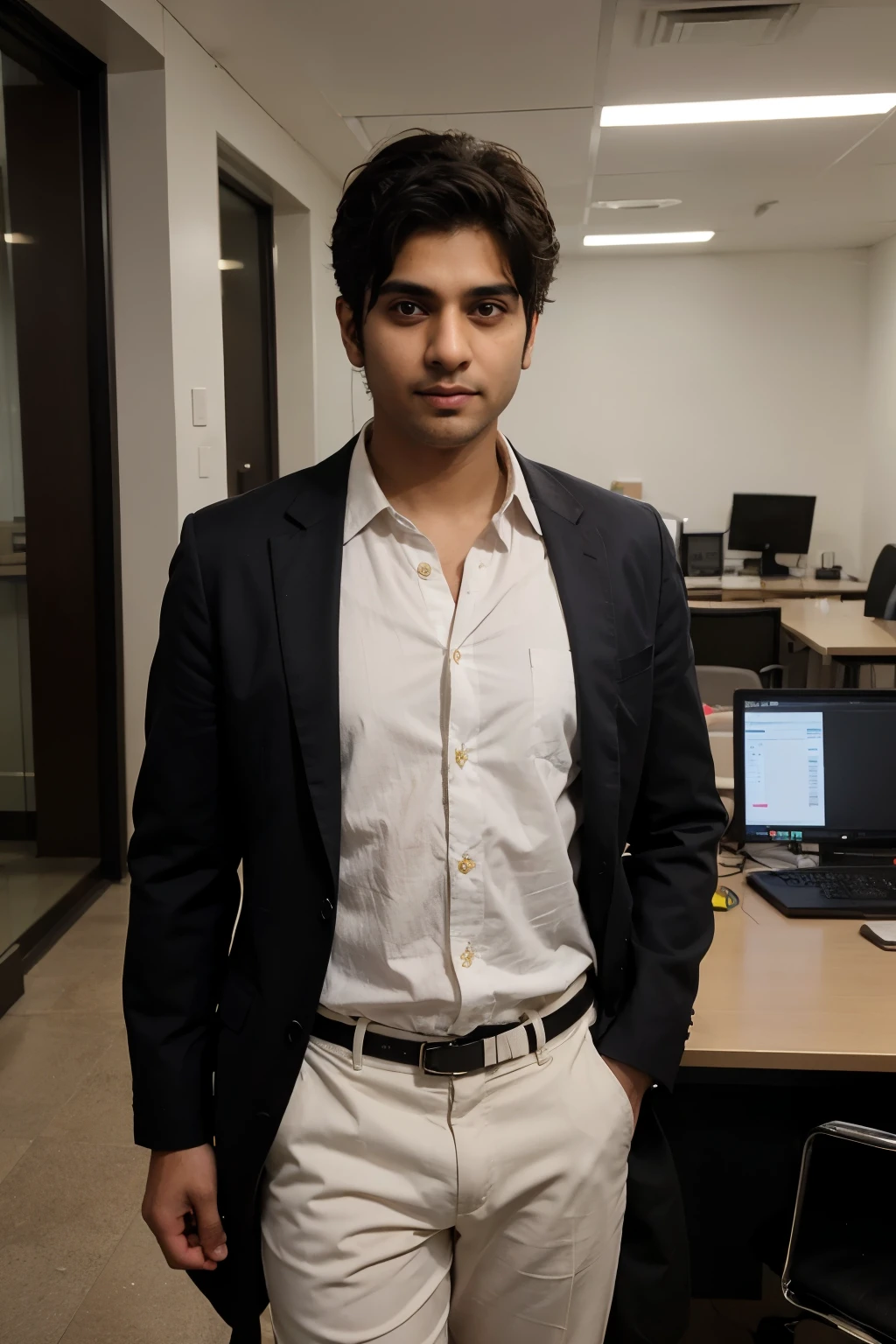 /imagine prompt: Manish, a 25-year-old with a fresh perspective, stands out in front of city hospitall wearing formal  outfit that exudes confidence and professionalism; his full-body image is captured in a modern workspace, with sleek design and cutting-edge technology, reflecting the blend of tradition and innovation in the field of journalism, while his focused expression hints at his dedication to his new role. Artwork, digital illustration with realistic details, --ar 16:9 --v 5, hyperrealistic ,




