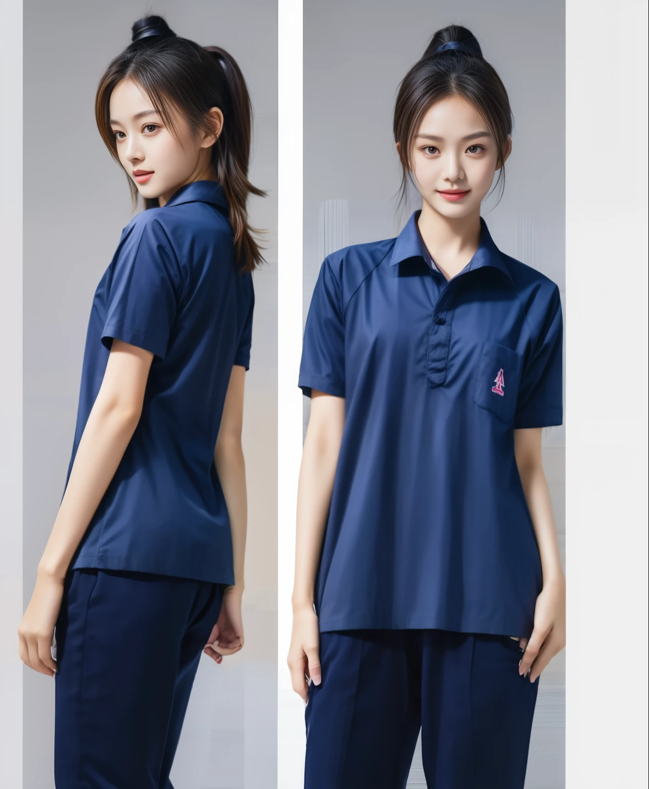 (best quality,10,10,height,Masterpiece:1.2),Special details,(realistic,ภาพrealistic,Realistic photos:1.37),1 Cute girl in the kitchen,shiny, ผิวshiny,only,smile softly,BDclothelue shirt:1.3)),short sleeve,shirt, กางเกงขาlong.,(navy_long_track pants:1.1), ((Kitchen Background)),Dynamic angle,excited,Face focus,dynamic poses,from behind,focus on ass,Masterpiece, best quality, ultra realistic, Too many details, 8k resolution, raw photos, Sharp focus, ((Navy blue shirt:1.1)), short sleeve, เส้นทางlong, perfect body, 2 mature women, 18 years old, Cinema-grade lighting system,blue sweatpants,shirtผ้าออกกำลังกาย,correct anatomy,perfect body, correct body, Sharp face, correct bodyทางกายวิภาค, full body, realistic gestures, long-haired, realistic poses,Wear long shorts...........................,ช่วงขาlong,Good shape,carved girl, Slender figure, model, Good shape, beautiful body,blue sweatpants, two girls kissing