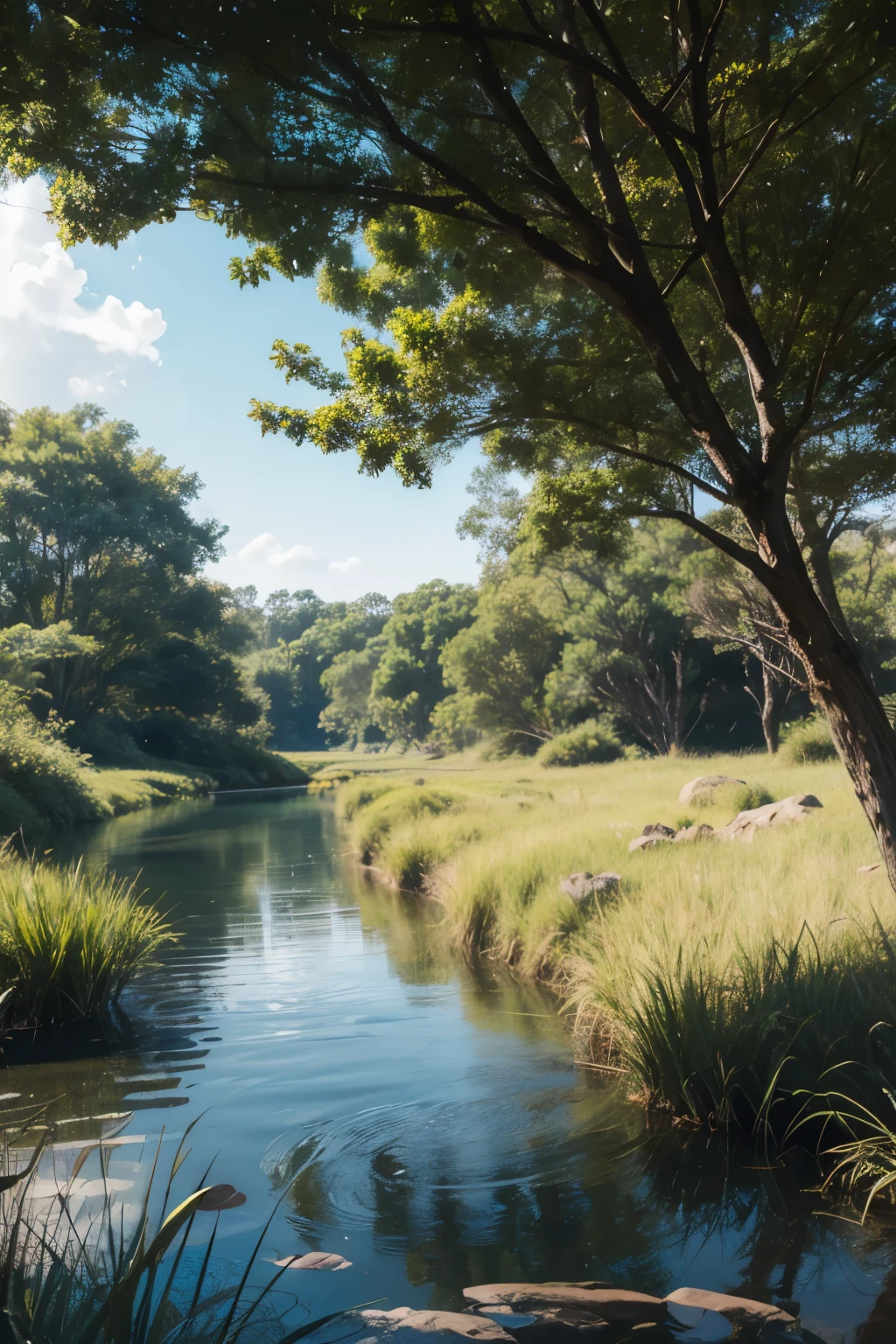 small freshwater marsh, flat and smooth with obscured channels and deep pools with plants and animals