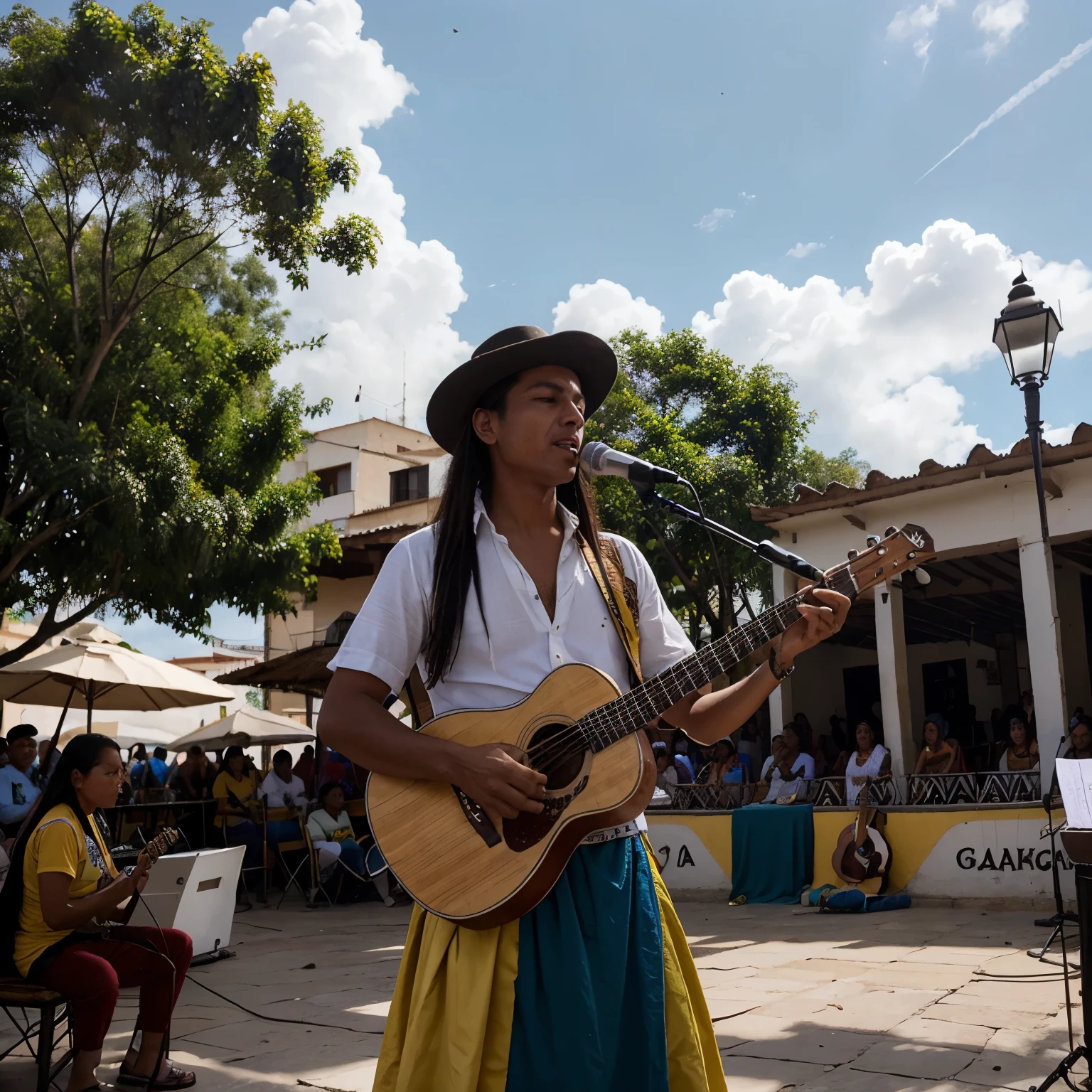 EL GRAN ADIWA TOCANDO GAITAS MARACUCHA EN LA PLAZA BOLIVAR DE PUERTO AYACUCHO ESTADO AMAZONAS VENEZUELA AL FRENTE DE ELLOS LA MULTITUD ACLAMANDO SU PRESENTACION