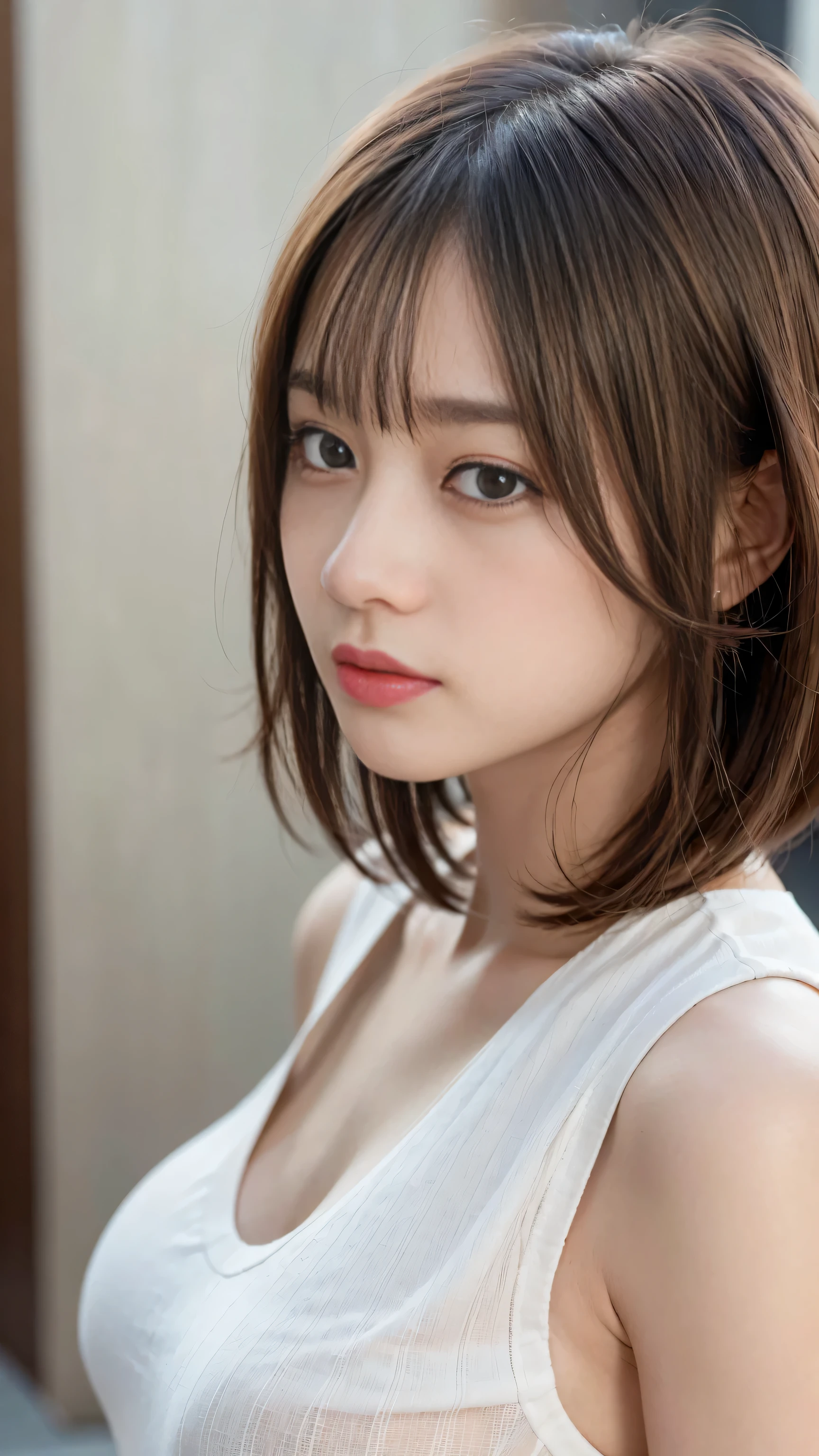 (8K, Raw photo, highest quality, masterpiece:1.2), super detailed, 超High resolution, High resolution,(realistic, photo realistic:1.4),Depth of the bounds written, realistic shadow, caustics, natural shading, photon mapping, fine-grained, perfect concentration,
break
cinematic lighting, soft lighting, HDR, Sigma 24mmF/2.8, ISO400, 1/125 seconds shutter,very delicate and beautiful, very detailed, 8K wallpaper, wonderful, finely, huge file size, very detailed CG, unity 8K wallpaper, official art, perfect artwork, production art,
break
((detailed and beautiful eyes, natural color lip, Soft white skin that shines in every detail, 18-year-old)), 1 girl, alone, blush, Breast augmentation,
break
short hair, light brown hair, Fluffy bob cut,
break
eyebrows visible through hair, open your mouth, smile,
break
(secretary, suit:1.3), mini skirt, red bow,
break
looking at viewer,
break
from side