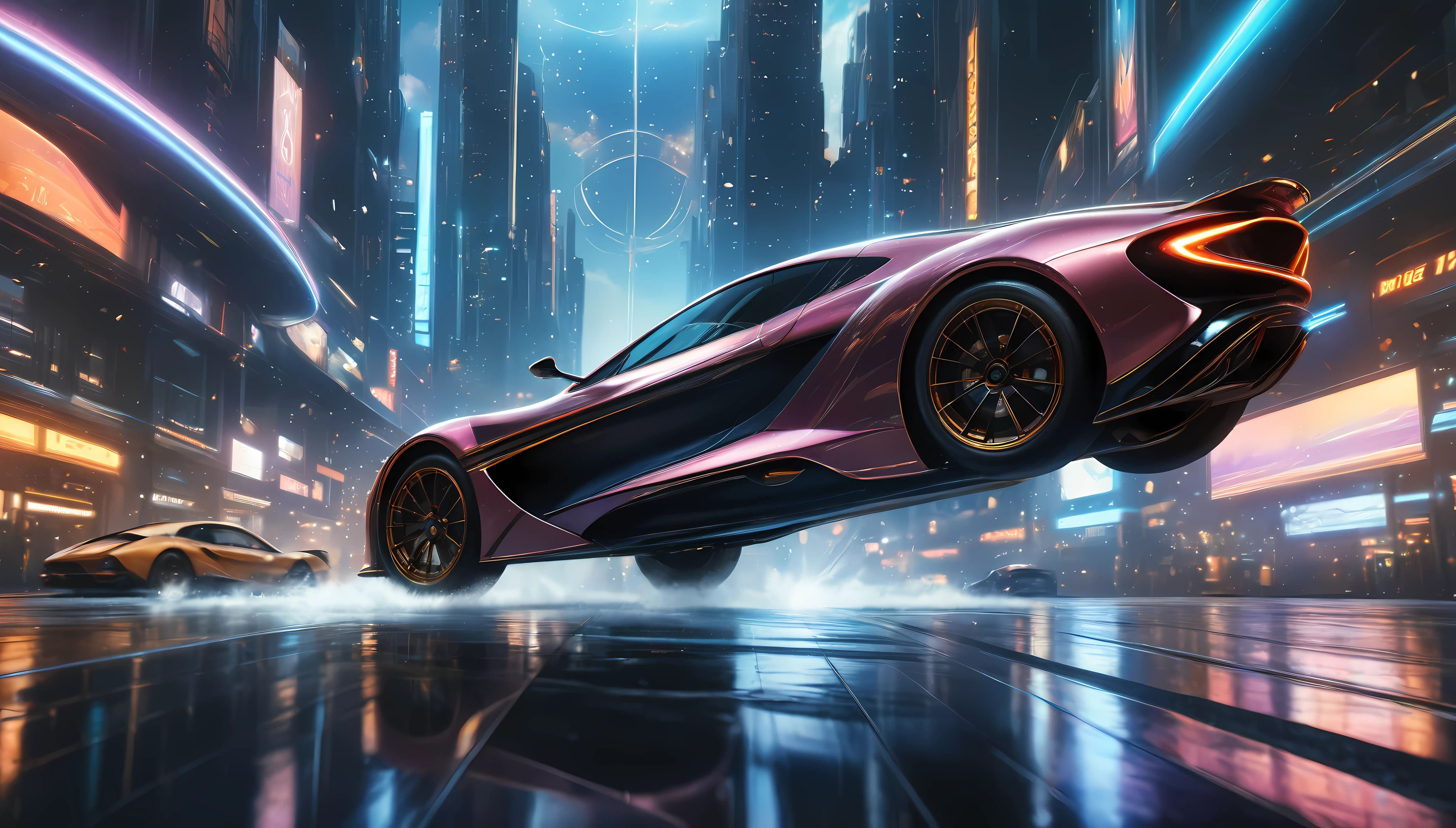 ((Masterpiece in maximum 16K resolution):1.6),((soft_color_photograpy:)1.5), ((Ultra-Detailed):1.4),((Movie-like still images and dynamic angles):1.3), ((motion blur):1.1),((art_deco_f_car):1.2) | (Cinematic photo of a speeding hover race car), (hover race), (cinematic lens), ((tyndall effect):1.1), (Futuristic city), (hover cars), (flying cars), (Cyberpunk), (sense of speed), (shimmer), (visual experience), (Realism), (Realistic), award-winning graphics, dark shot, film grain, extremely detailed, Digital Art, rtx, Unreal Engine, scene concept anti glare effect, All captured with sharp focus.

Rendered in ultra-high definition with UHD and retina quality, this masterpiece ensures anatomical correctness and textured skin with super detail. With a focus on high quality and accuracy, this award-winning portrayal captures every nuance in stunning 16k resolution, immersing viewers in its lifelike depiction. Avoid extreme angles or exaggerated expressions to maintain realism.