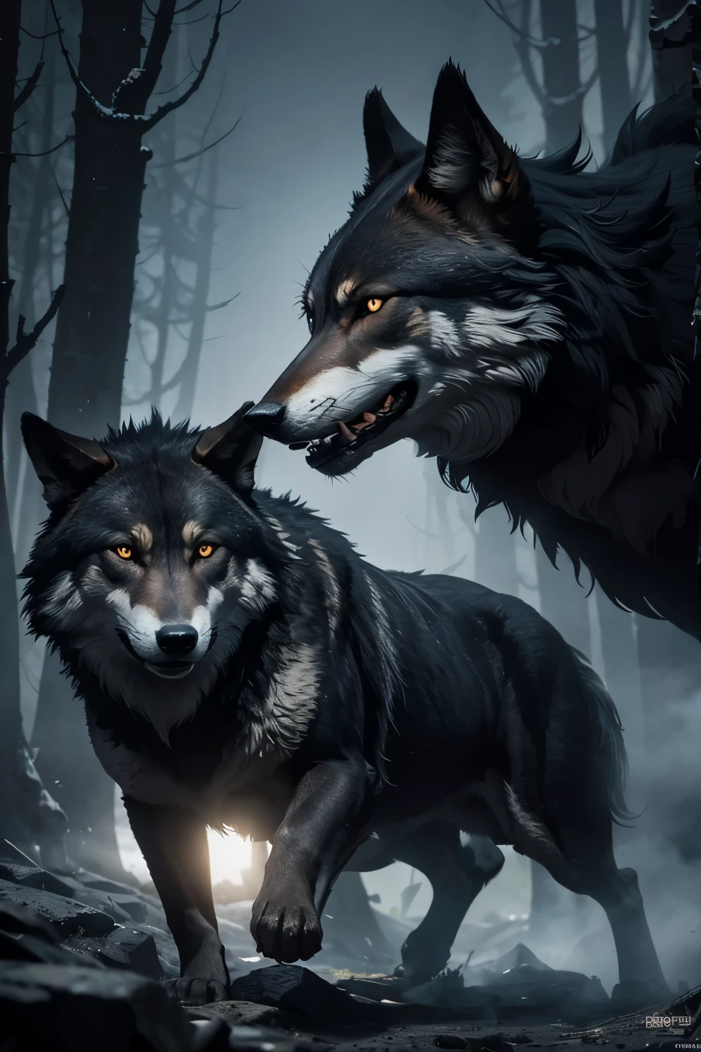 8K,A pack of wolves running through the dark wilderness of the underworld.(most),gray and black wolves,masterpiece,Photorealistic RAW photos of the highest quality。bright colors,rich colors, Backlight, cinematic lighting, film grain, to be born, 50MM lens, Nikon D850,Super realistic body hair,fantasy art,character art,ultra high resolution,realistic scale skin,