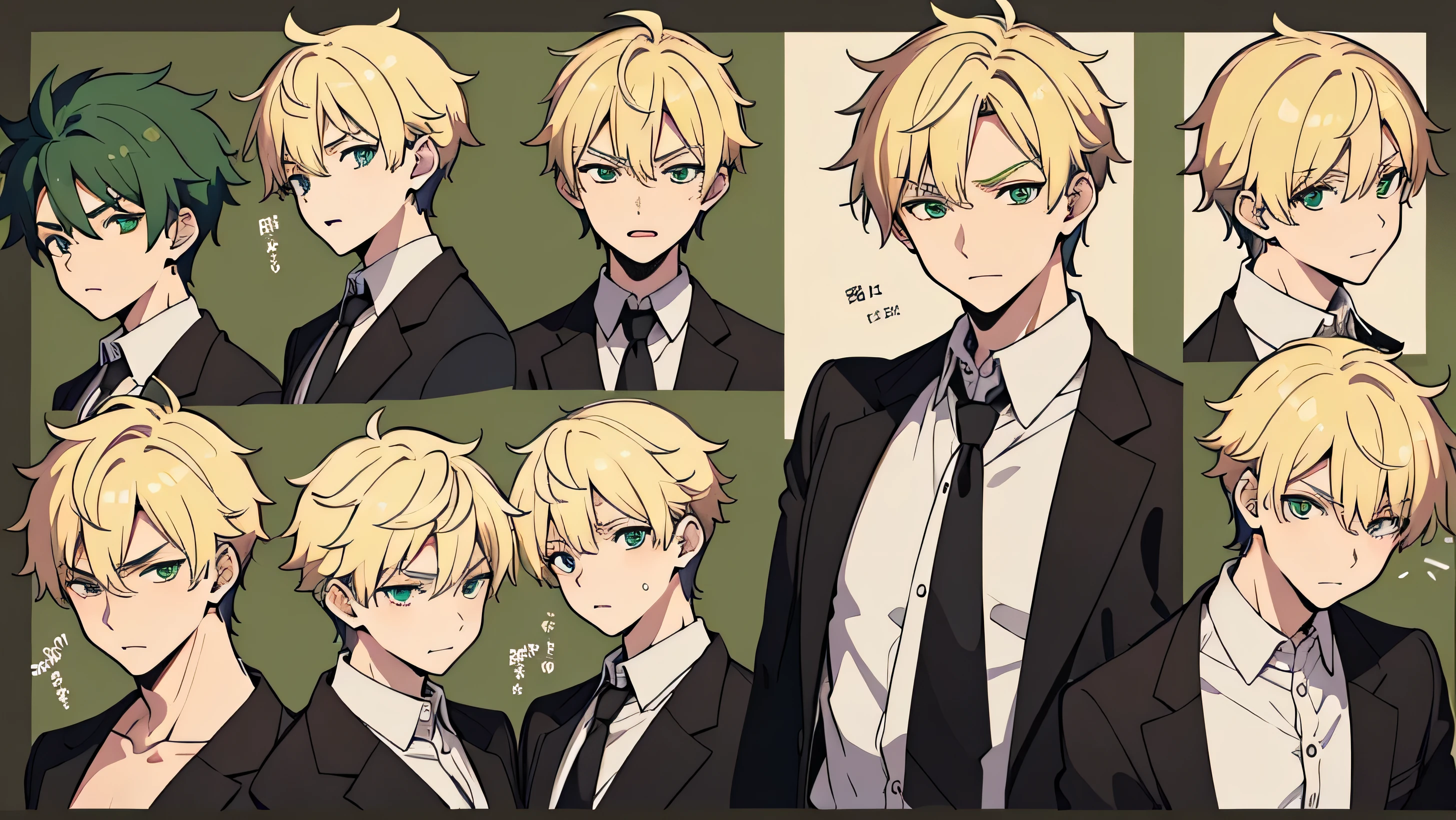 HD，Beautiful pictures，portrait，aldult，aldult male，character design sheet，Differences in facial expressions，bust difference，happiness，angry，Pity，happy，a handsome man，blonde short hair，green eyes，dressed in Egyptian attire，adult male，anime style，Two-dimensional man，white male