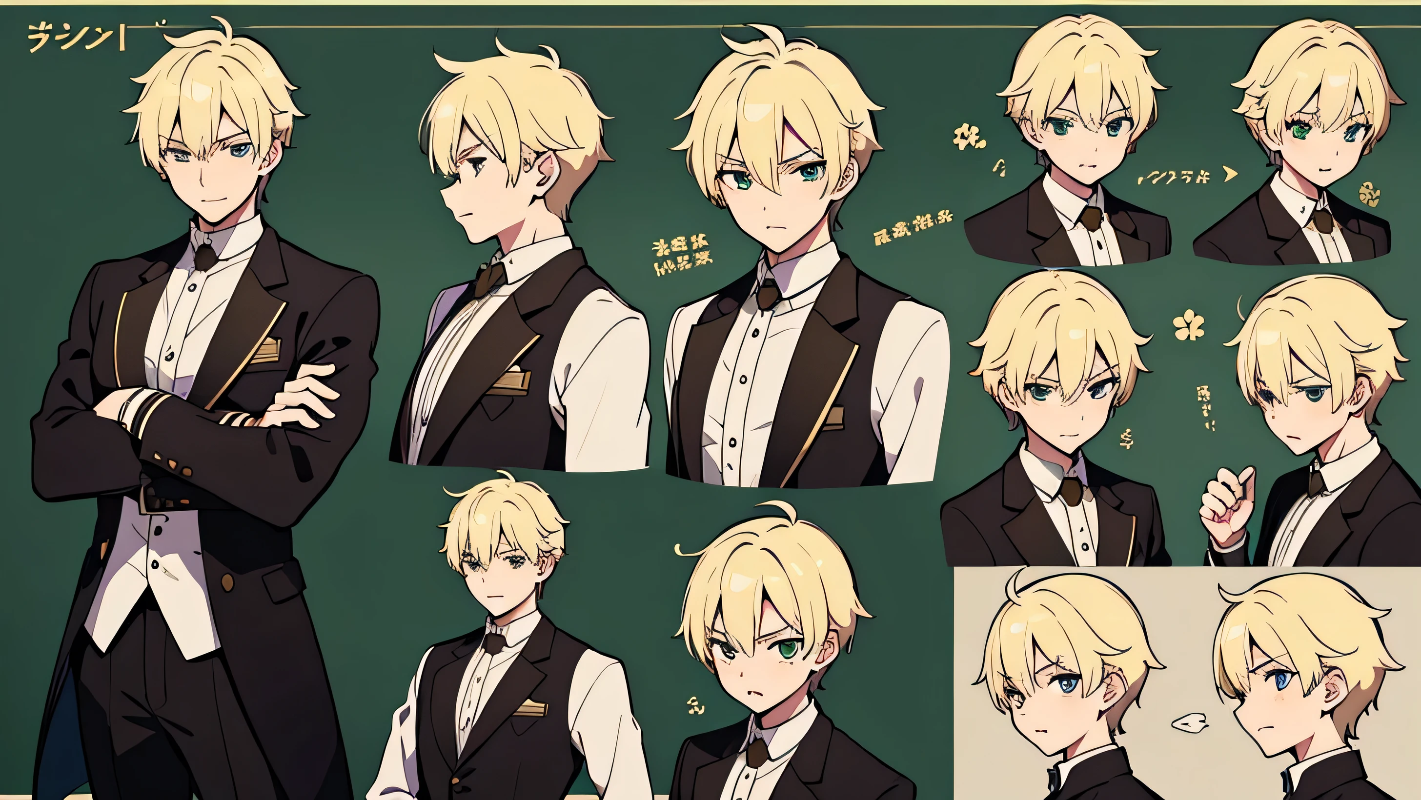 HD,Beautiful pictures,portrait,aldult,aldult male,character design sheet,Differences in facial expressions,bust difference,happiness,angry,Pity,happy,a handsome man,blonde short hair,green eyes,dressed in Egyptian attire,adult male,anime style,Two-dimensional man,white male