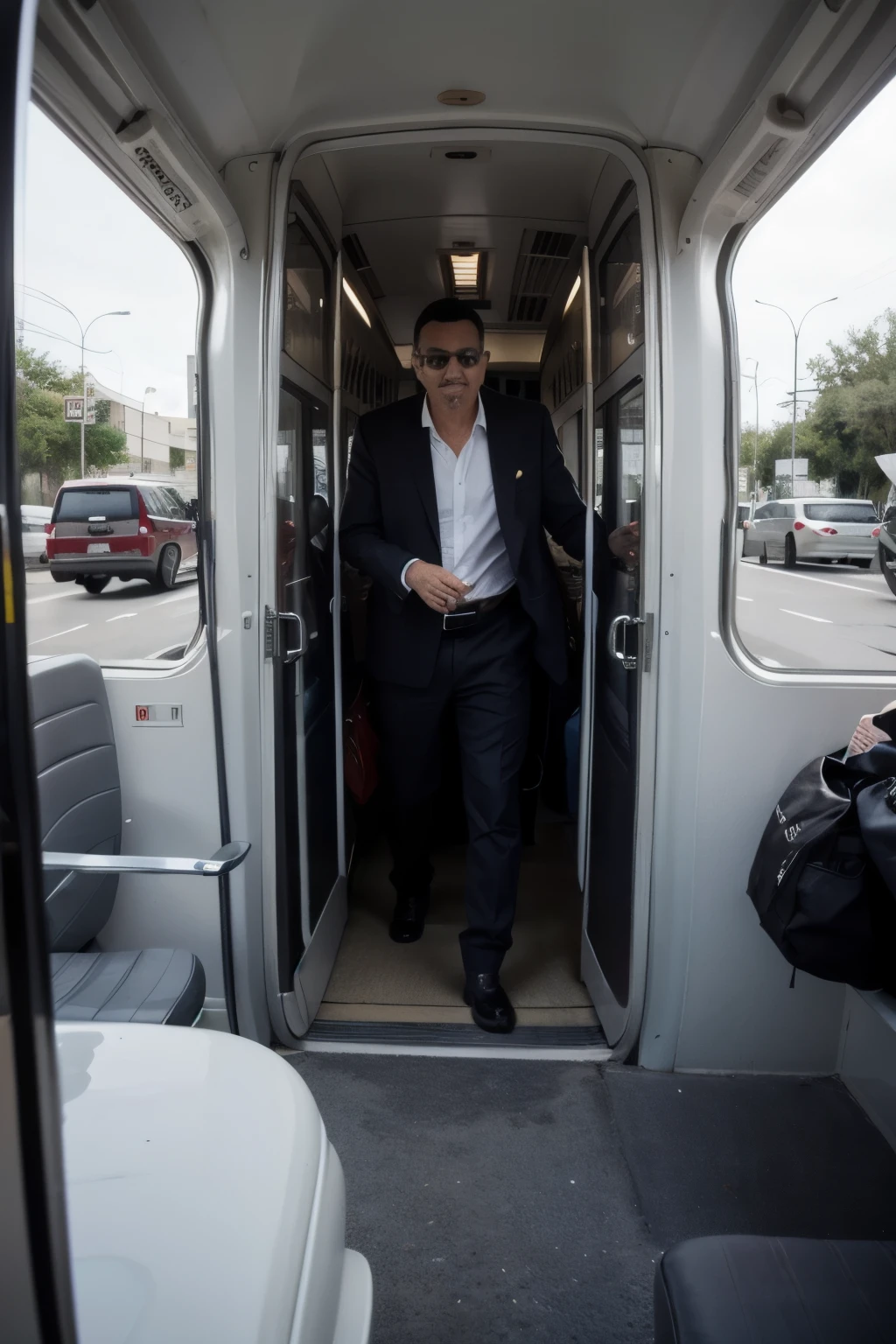 Imagen de un guagua con varias personas entrando. Y dejar una parte para poder agregar la hora, lugar y nombre, esta imagen debe de ser tipo informativo.