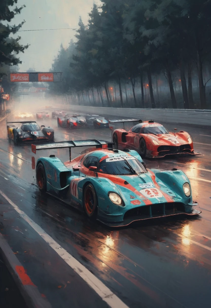 racing cars, by Guy Denning, best quality, masterpiece, very aesthetic, perfect composition, intricate details, ultra-detailed
