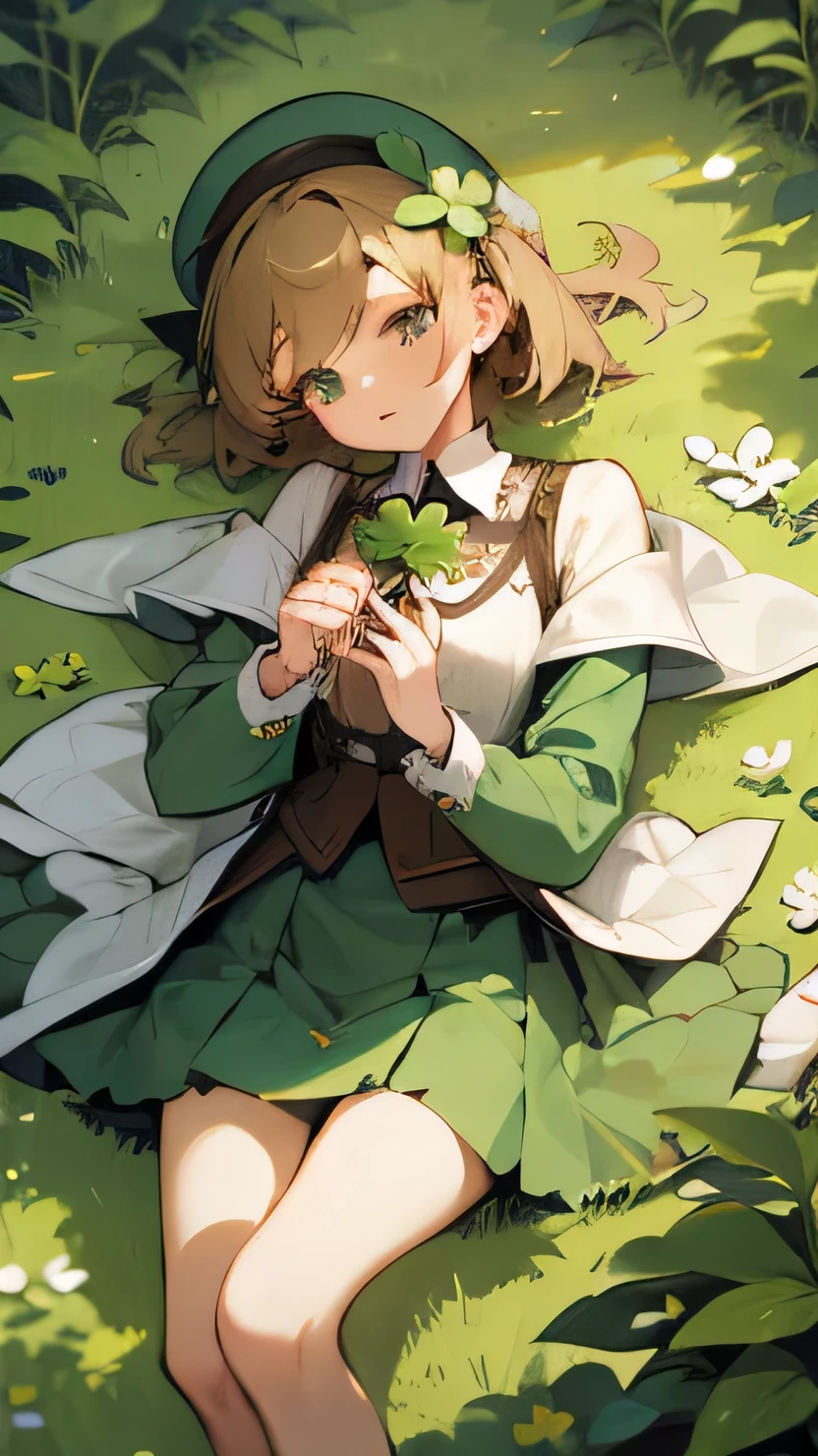 Beautiful girl holding a 4-leaf clover