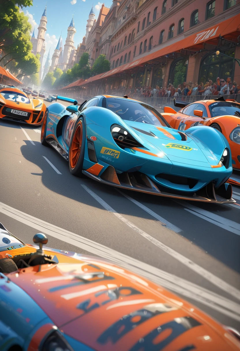 racing cars, "Kung Fu Panda" as driver, (best quality, masterpiece, perfect composition, very aesthetic, ultra-detailed, intricate details:1.3)