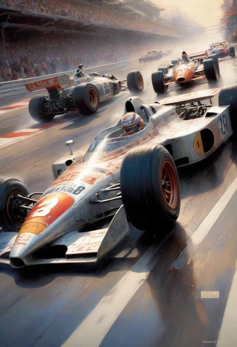 racing cars, by Guy Denning, best quality, masterpiece, very aesthetic, perfect composition, intricate details, ultra-detailed