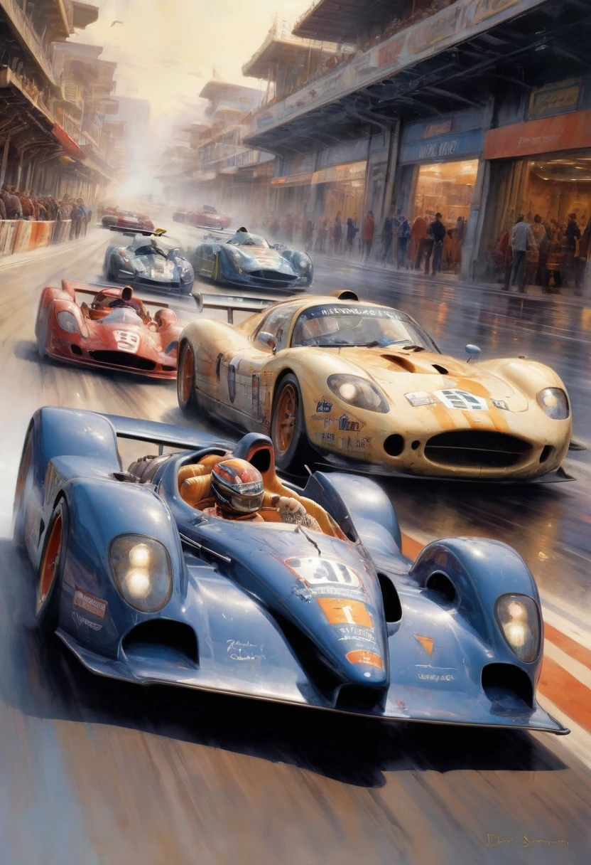 racing cars, by Guy Denning, best quality, masterpiece, very aesthetic, perfect composition, intricate details, ultra-detailed