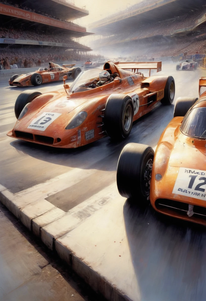 racing cars, by Guy Denning, best quality, masterpiece, very aesthetic, perfect composition, intricate details, ultra-detailed