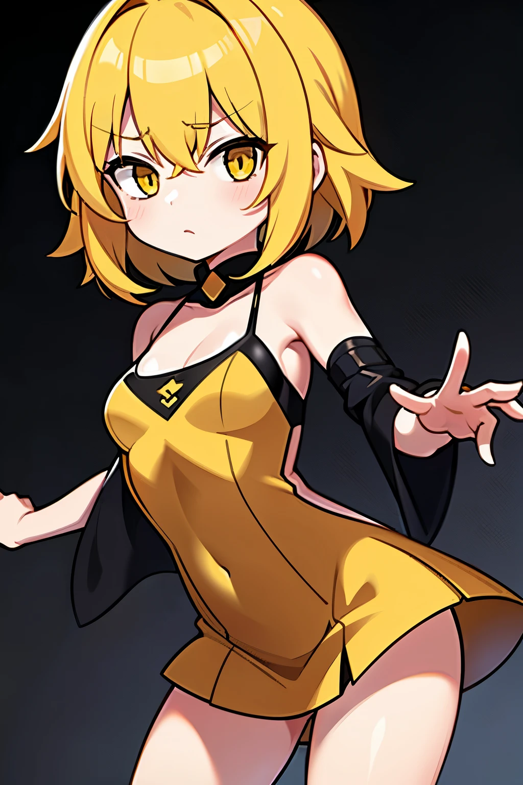 Kagamine rin , vocaloid , en vestido, Chica anime con un vestido negro, seductora chica de anime, Lindo anime waifu en un bonito vestido, Render de una linda chica de anime 3D, Render fotorrealista de Anime Girl, Anime CG arte suave, Hecho con Anime Painter Studio, small curvy loli