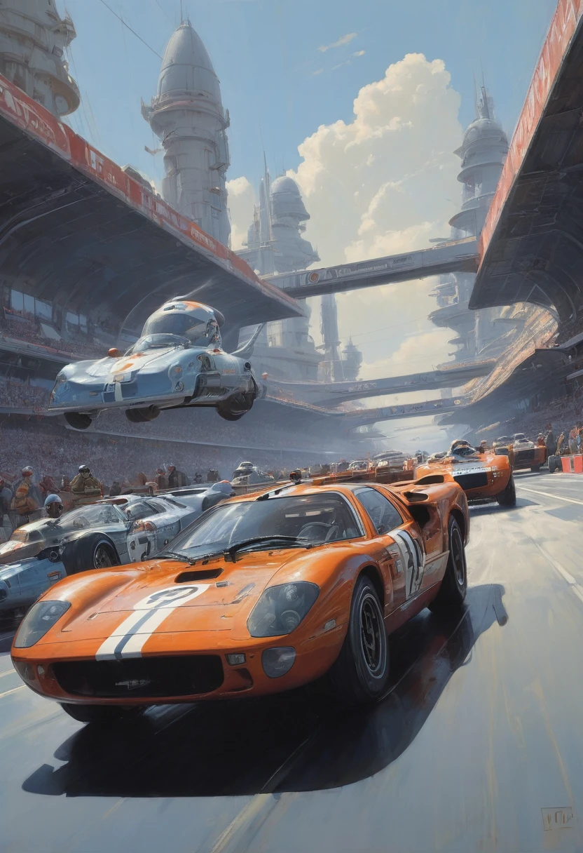 racing cars, by Ralph McQuarrie, best quality, masterpiece, very aesthetic, perfect composition, intricate details, ultra-detailed