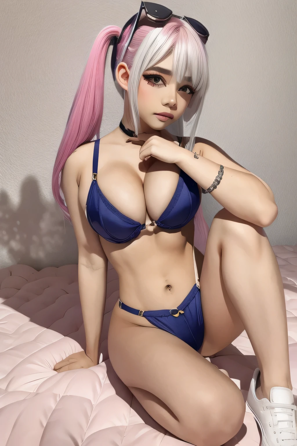 absurdo、ultra detallado、 obra maestra、de primera calidad、ROMPER、arte oficial、(Beautifully aesthetic:1.2)、(pintura de acuarela:ondulado)、ROMPER、Beautiful devilish girl、una chica de belleza、(kawaii:⒈3)、、ROMPER、cabello colorido、chapoteo,(((Peinado de dos colas)))、(Cabello mezclado con rosa y plata.:1.2)、(Fractal art 1.3)、ROMPER、oreja de gato、un sexy、ROMPER、zapato、humano - en forma、ROMPER、un bikini blanco、ROMPER、ojos azules、ROMPER、de un lado、Mira a los espectadores、ROMPER、Apuestas de peluche、ROMPER、timidez、Strain、rubor rojo、ROMPER、huecograbado showa、ROMPER、estilo ideal,(bright pink lingerie),Perla blanca, tetas grandes, soltar las tetas, mojado