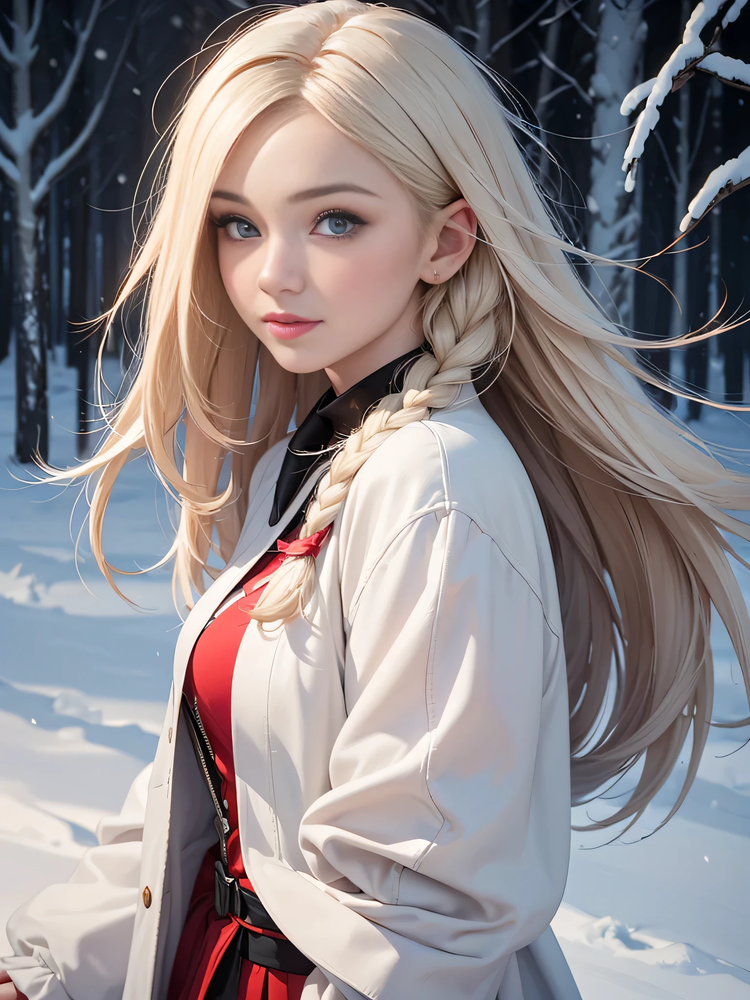 8K,Photorealsitic Raw photography top-quality;1.4) (1 Adult Dog Female) Super beauty anthropomorphic dog (Lifelike face) personification Personification of a snow-white dog Wear a red vest with many pockets Red shorts Beautiful expression 超A high resolution a smile Precision Details Realistic coat
