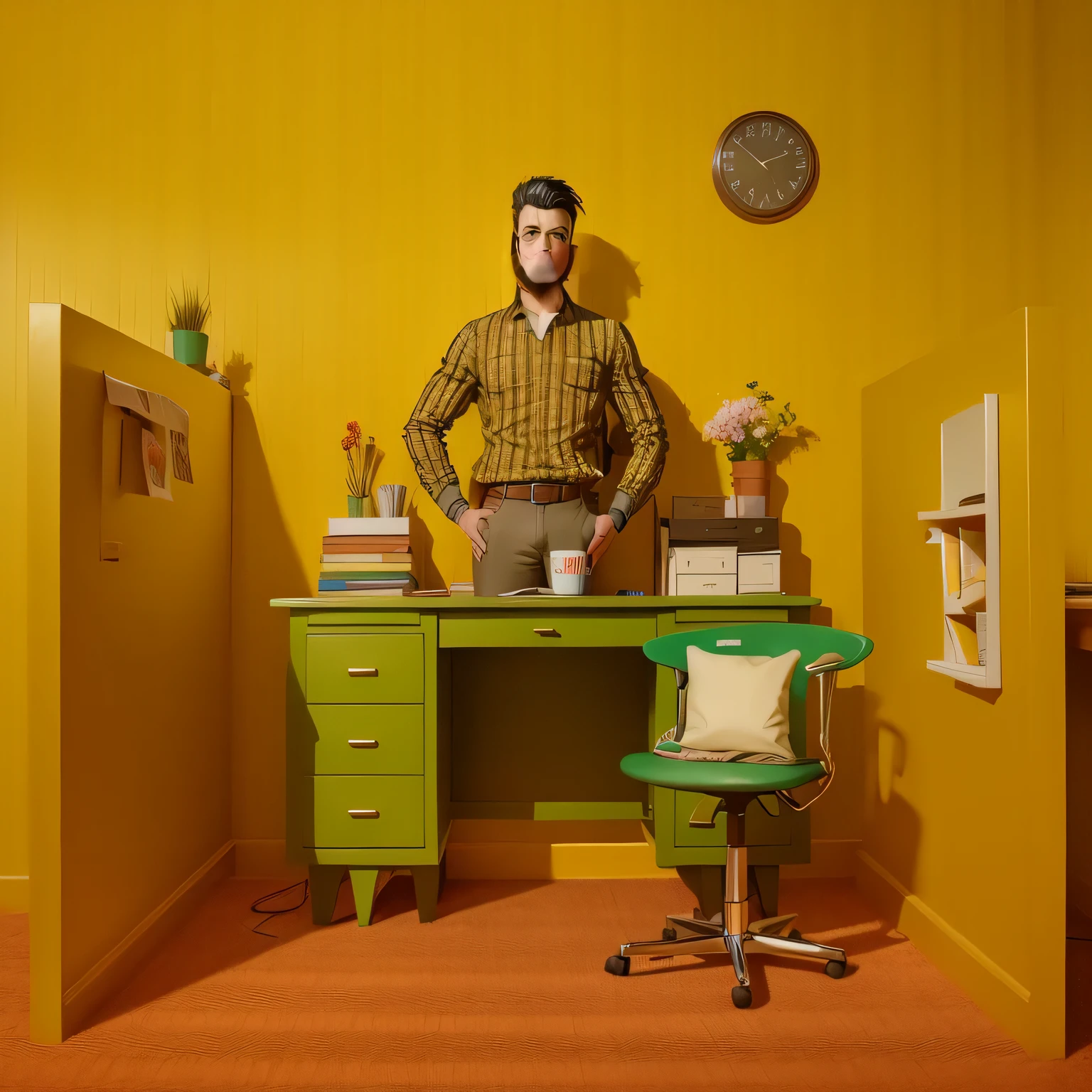A 25 year old boy with beard, sleeve style, desk, computer, wide-angle code, wallpaper, HDR