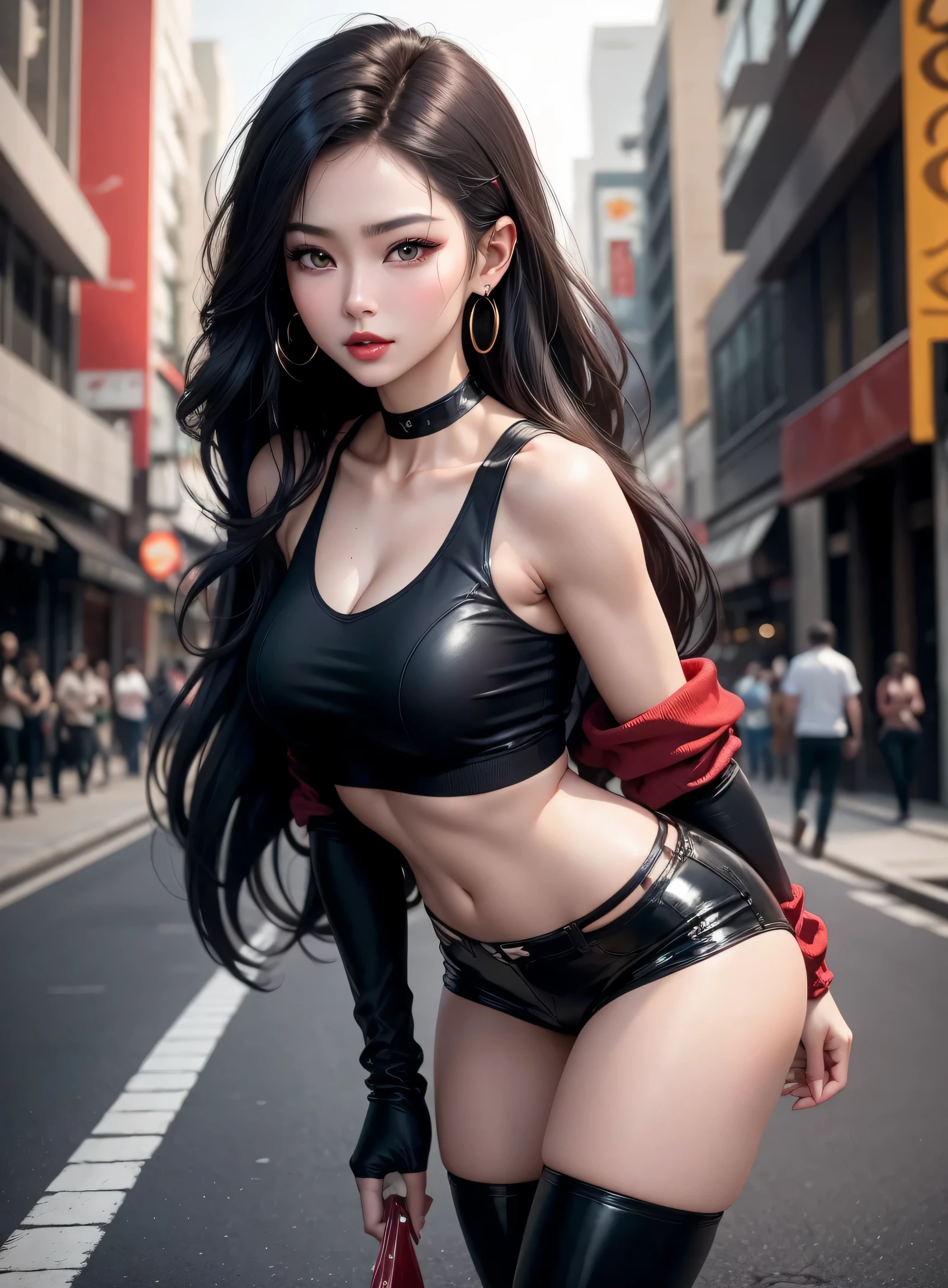 loli, high detail, 8k, long hair, 2girl, bubble ass, short top, sports shorts, choker, small, thigh tattoo, cameltoe, lingerie