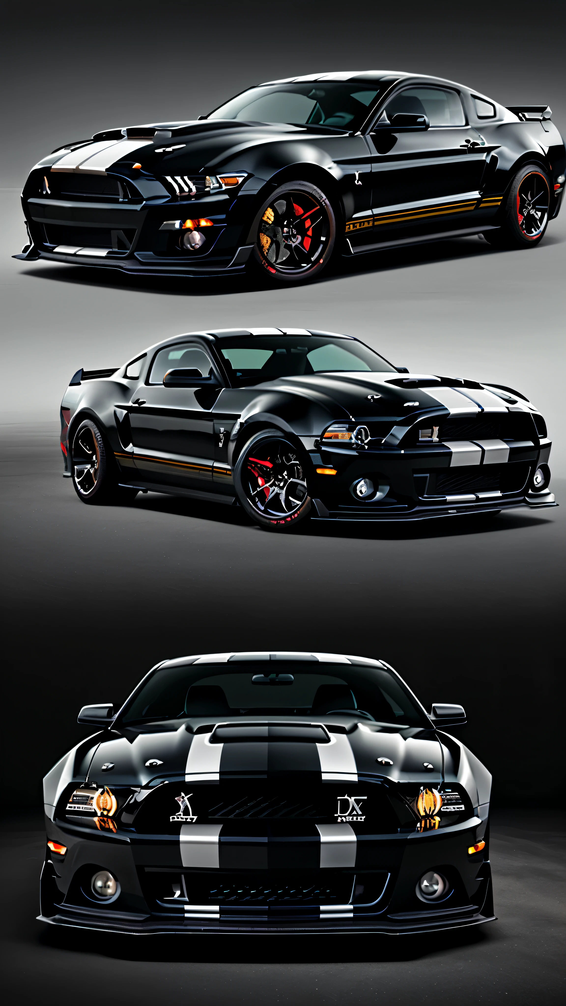 Mustang Shelby GT500 KR, black, has a centipede on the body of the car
