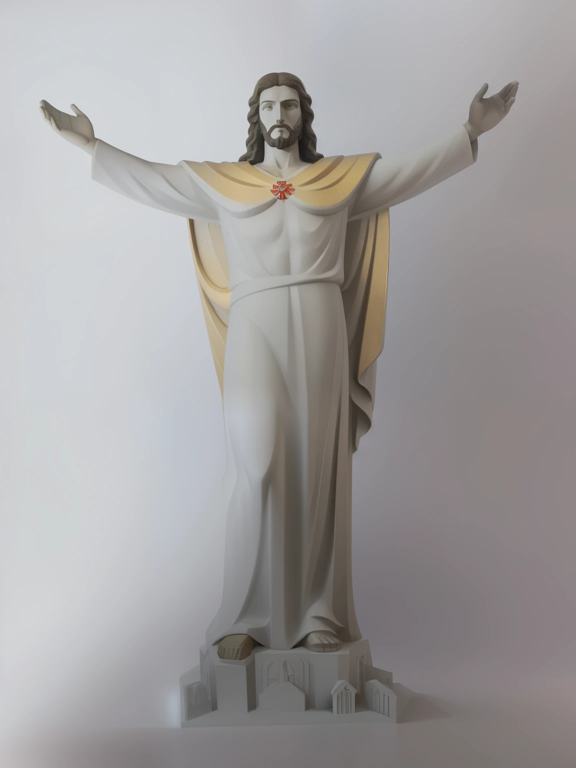 Image of a statue of Jesus with outstretched arms, stands in the center with open arms, cristo redentor, Cristo Redentor, Jesus Cristo, escultura religiosa, your open arms. pronto para voar, exibido em um altar, jesus na cruz, he is greeting you warmly, statue made of glass, 3d statue!!!, vista frontal completa