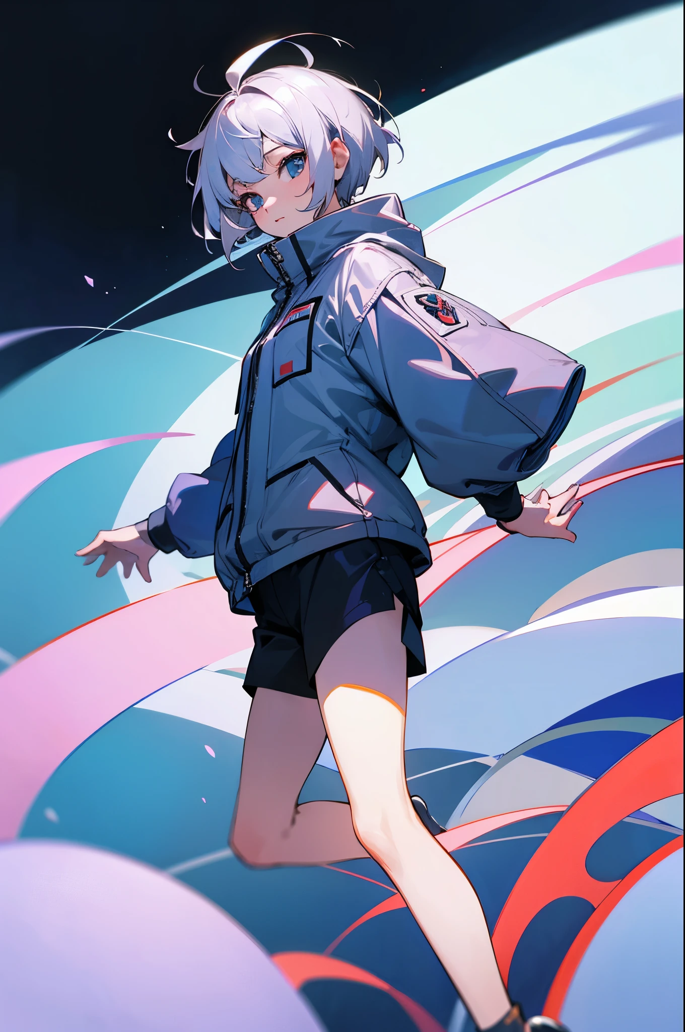 silber hair parka short cut hair Short pants Background Simple An ultra-high picture quality