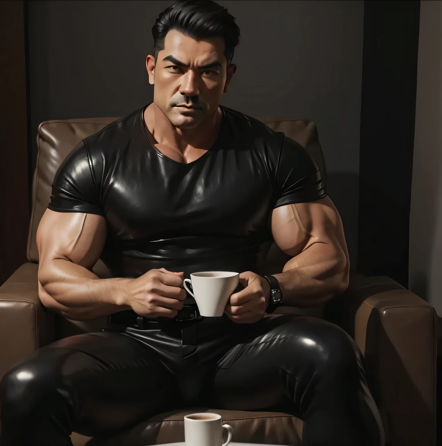 30 years old, daddy,"shiny tight leather trousers man ",Dad sat on sofa,k hd,in the office,"big muscle", gay ,black hair,asia face,masculine,strong man,the boss is,handsome,sex,leather gloves,lecherous dad,look straight ahead,"dad is handsome","gay dad","handsome","raise your hand"