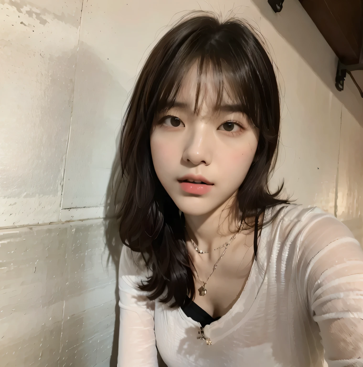 there is a woman sitting down with a cell phone in her hand, heonhwa choe, with short hair, ulzzang, korean girl, jinyoung shin, sun yunjoo, lee ji-eun, lee ji - eun, gorgeous young korean woman, beautiful young korean woman, beautiful south korean woman, jaeyeon nam, young adorable korean face, with bangs