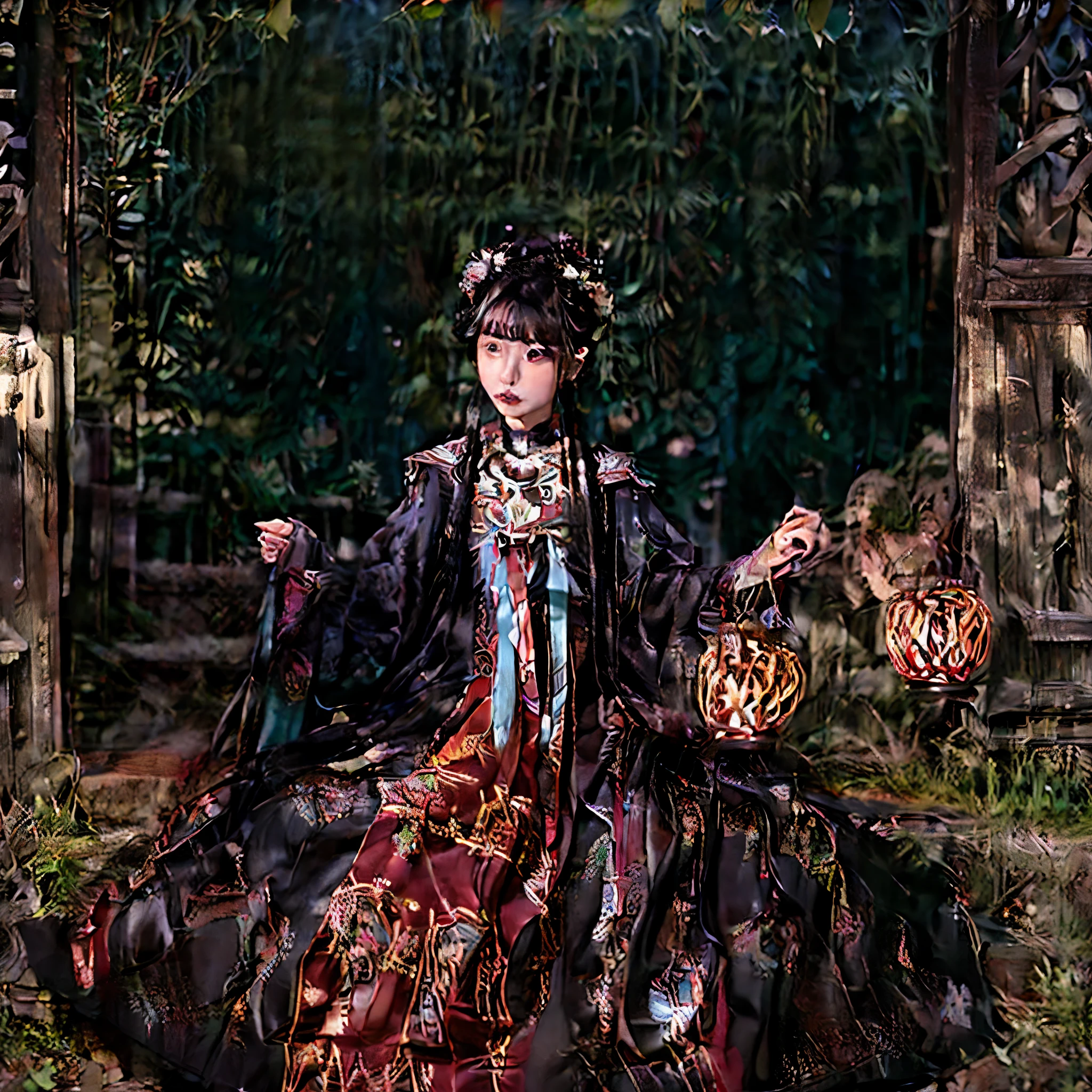A dark Gnome princess,com seu vestido preto e suas unhas vermelho sangue cabelos grisalhos e dentes afiados