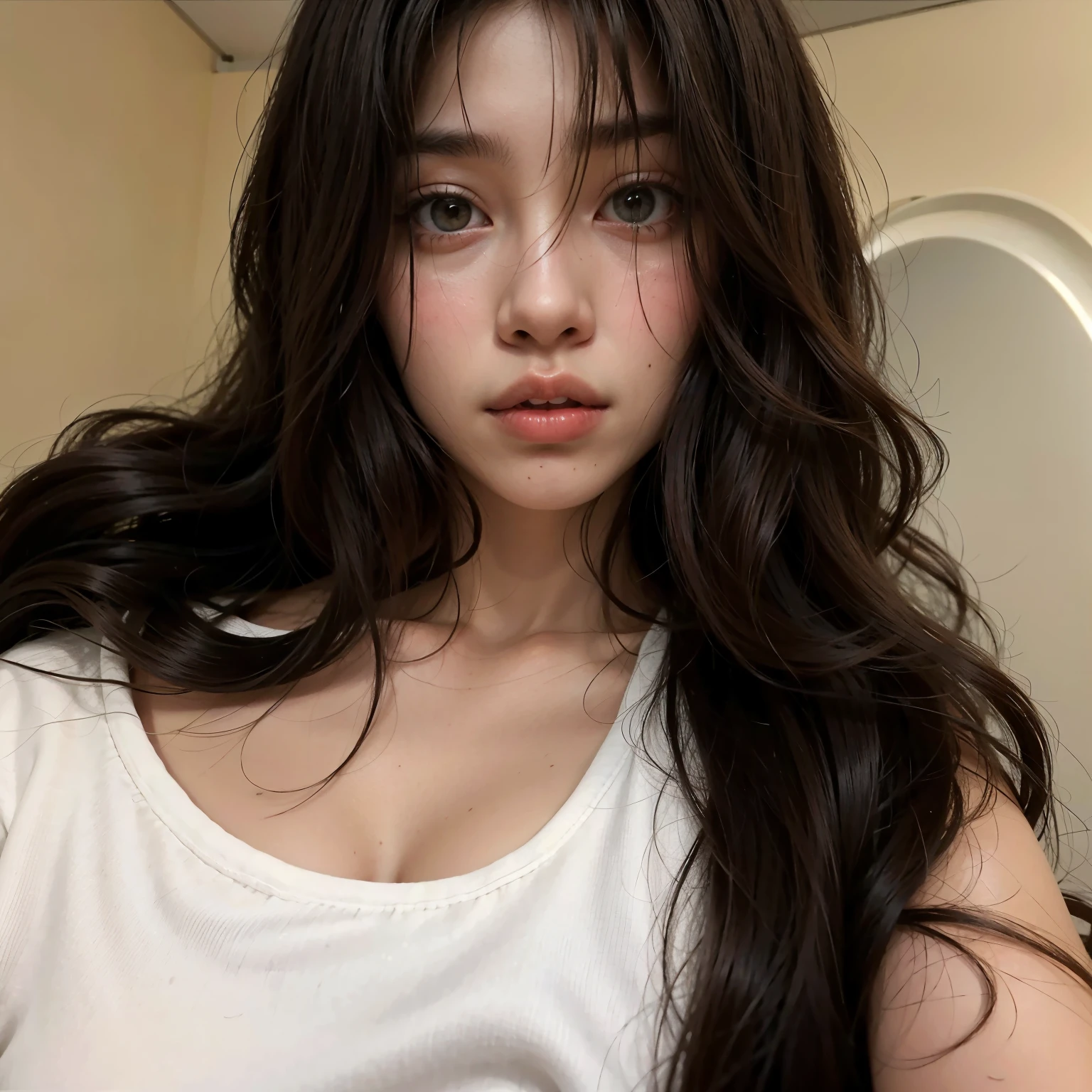 there is a woman con cabello largo and a white shirt, 18 years, 1 8 son, years old, 22 years, angelablanca, 21 years, she is about 20 years old, she is about 2 0 years old, ella teta, asian girl con cabello largo, con cabello largo, beautiful asian girl
