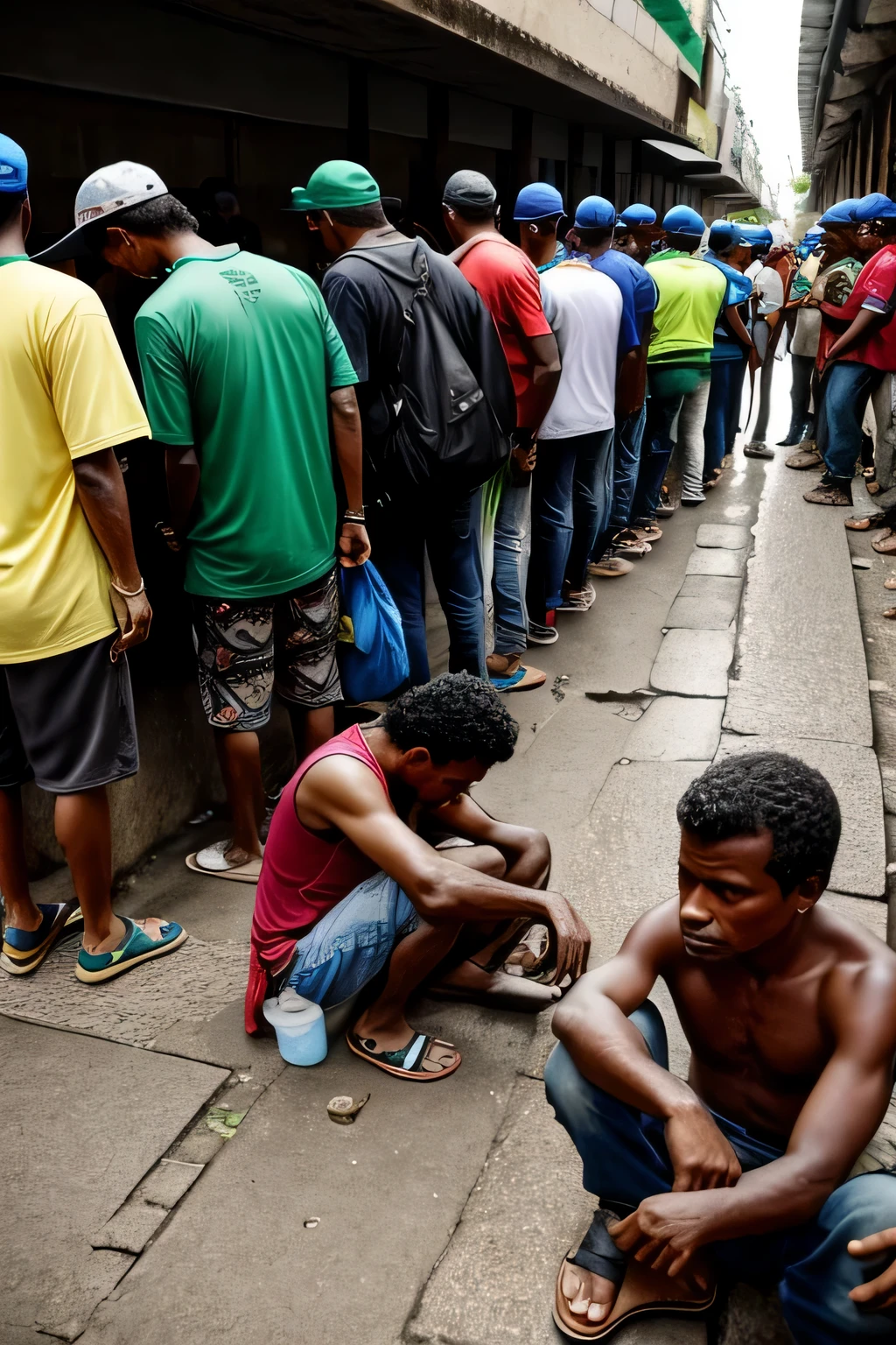 line of beggars in Brazil in social action