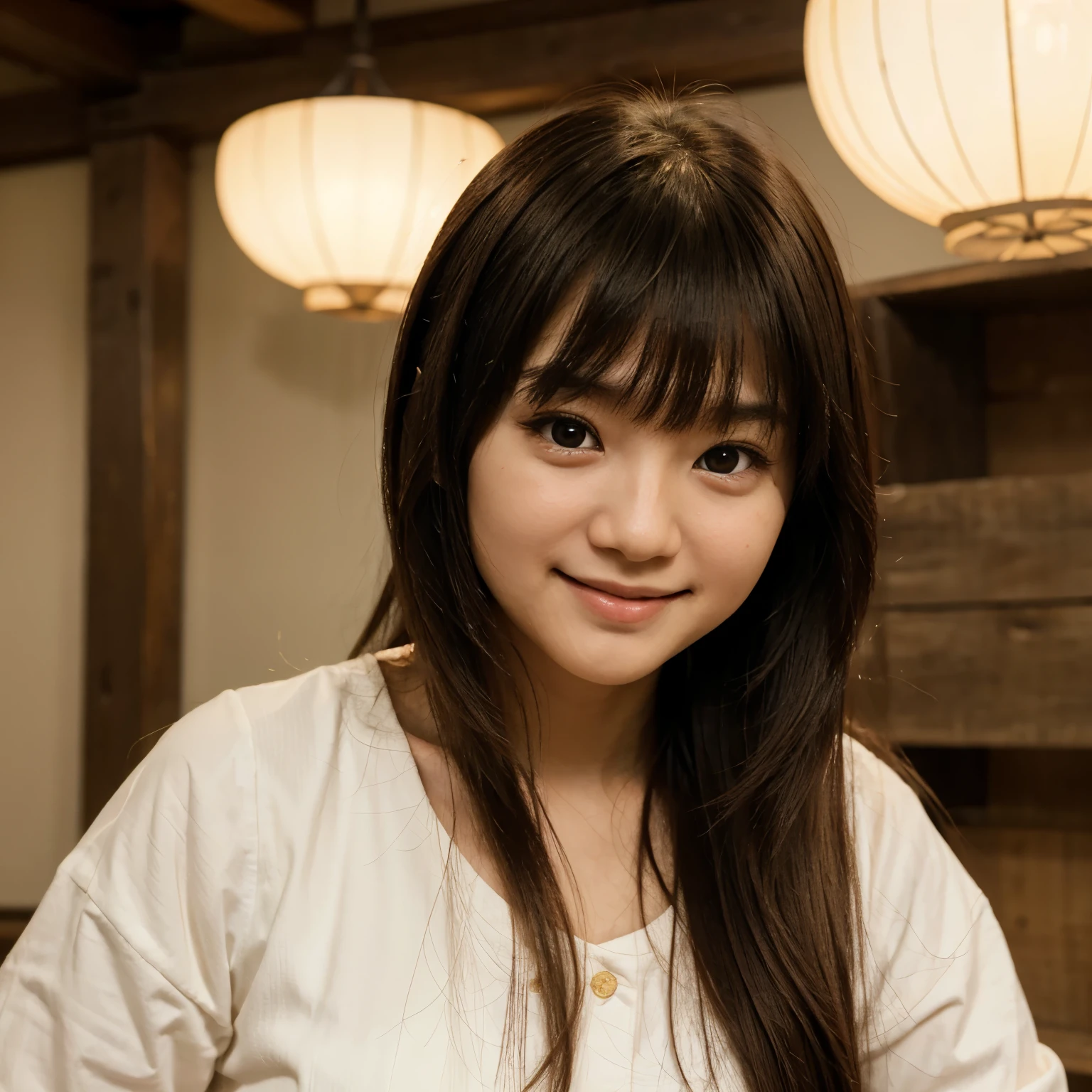 Japanese,,cute ,long hair,bangs,medium ,cute smile,glowing skin,raw photo