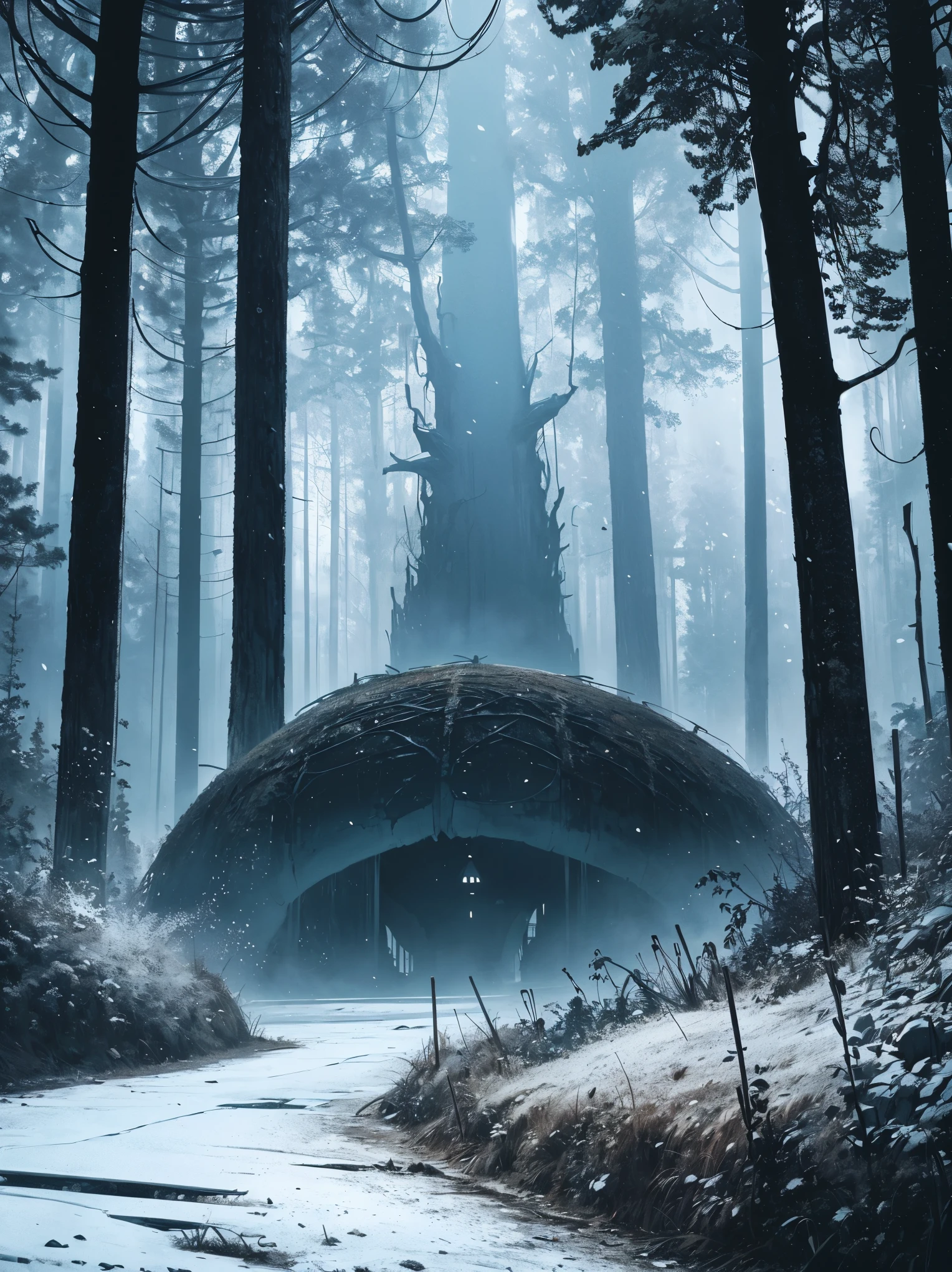 (best quality,4k,8k,highres,masterpiece:1.2),ultra-detailed,(realistic,photorealistic,photo-realistic:1.37),spooky forest,giant spider,twisted trees,dark atmosphere,eerie lighting,menacing presence,thick and sticky fluid,ominous vibes,dread-filled scenery,detailed spider web,creepy crawlies,horrifying spectacle,fractal patterns,nightmare-inducing,unsettling surroundings,horror movie setting,dreadful ambiance,vivid colors,sharp focus