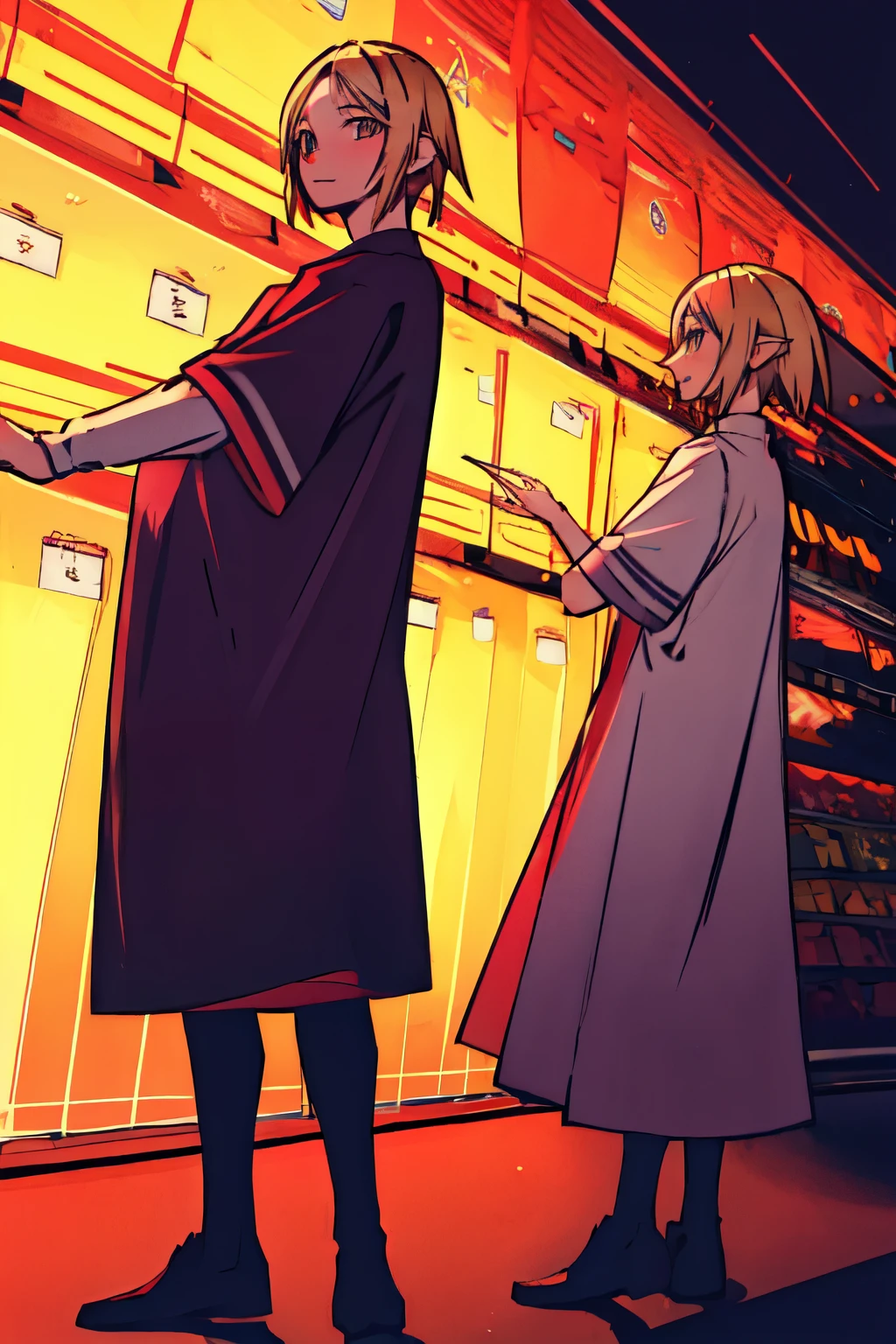 (masterpiece, top quality, best quality) haikyu, 2 boys, Kenma Kozume and Shouyou Hinata, shopping, standing in front of the clothes racks, choosing T-shirts, looking at the T-shirts, 8k