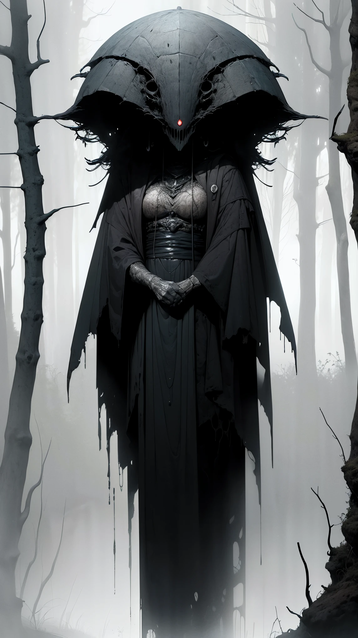 (best quality,4k,8k,highres,masterpiece:1.2),ultra-detailed,(realistic,photorealistic,photo-realistic:1.37),spooky forest,giant spider,twisted trees,dark atmosphere,eerie lighting,menacing presence,thick and sticky fluid,ominous vibes,dread-filled scenery,detailed spider web,creepy crawlies,horrifying spectacle,fractal patterns,nightmare-inducing,unsettling surroundings,horror movie setting,dreadful ambiance,vivid colors,sharp focus